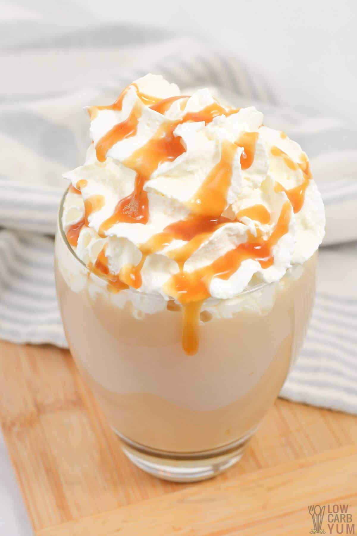 keto caramel macchiato in glass.