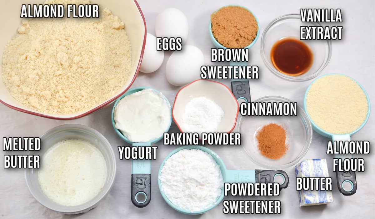 ingredienser for keto kaffe kake oppskrift.
