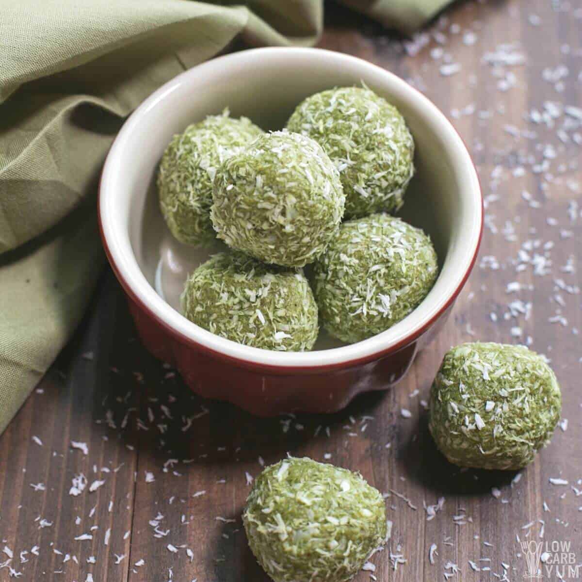 matcha keto protein balls featured image.