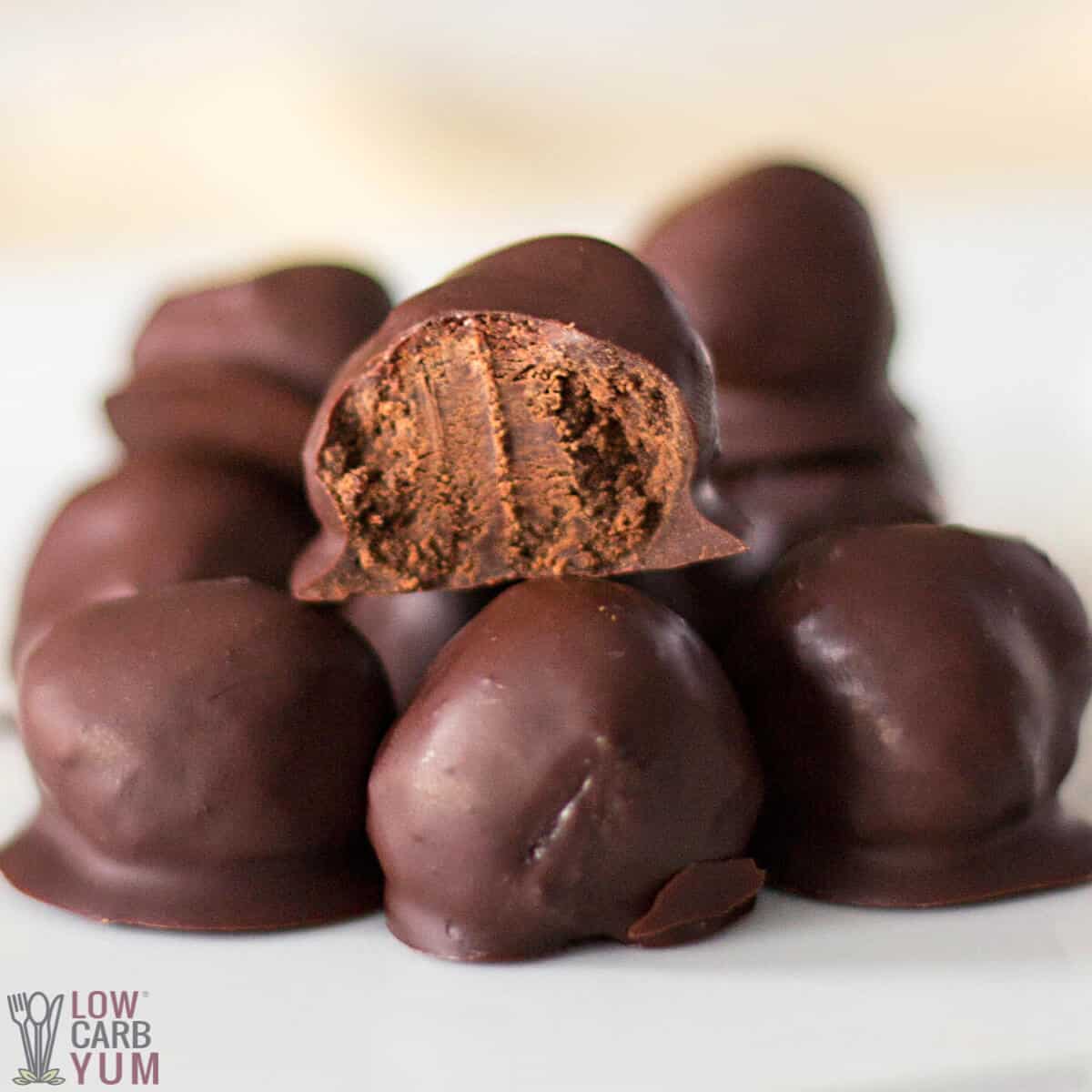 sugar free chocolate truffles stacked.