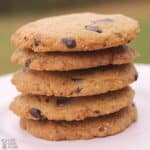 stack of chocolate chip walnut butter cookies.
