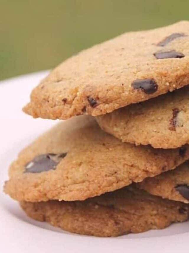 chocolate chip walnut cookies in a stack