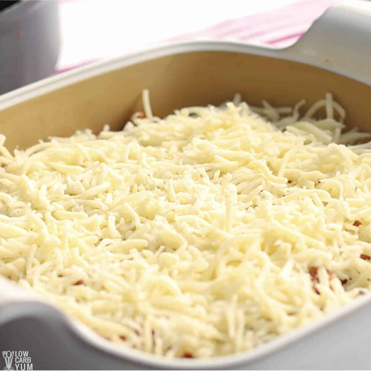 shredded mozzarella cheese topping.