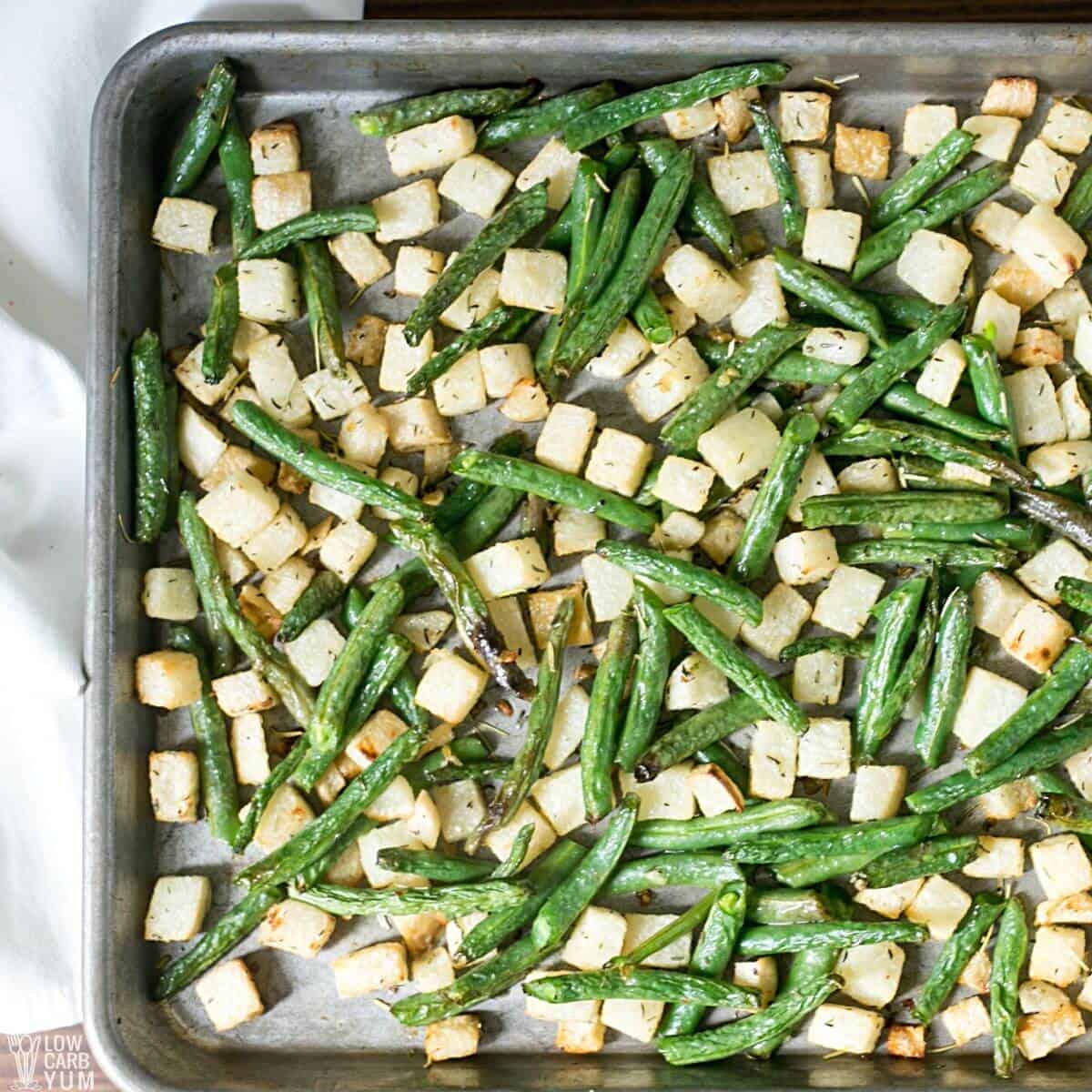 roasted jicama and green beans featured image.