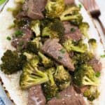 slow cooker beef and broccoli on plate.