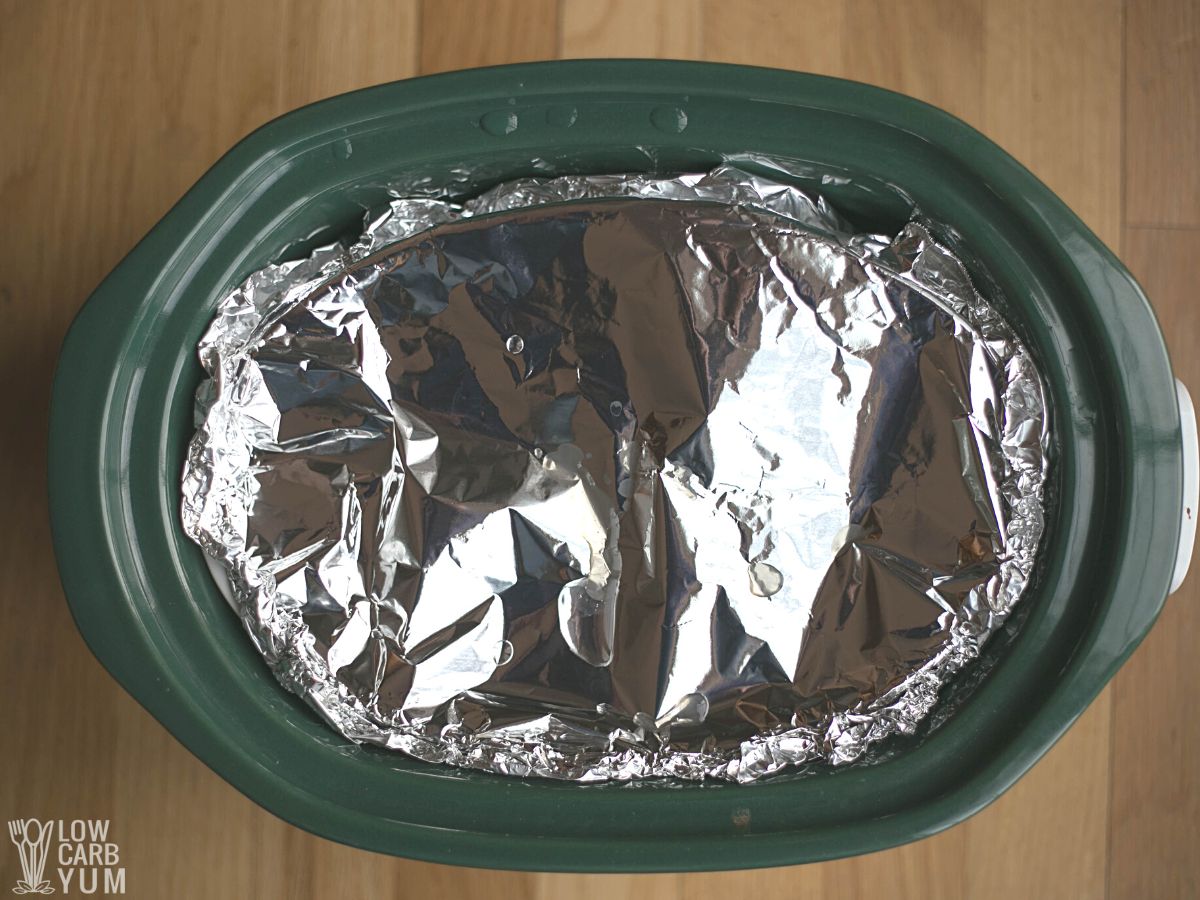 covered baking dish in crock pot.