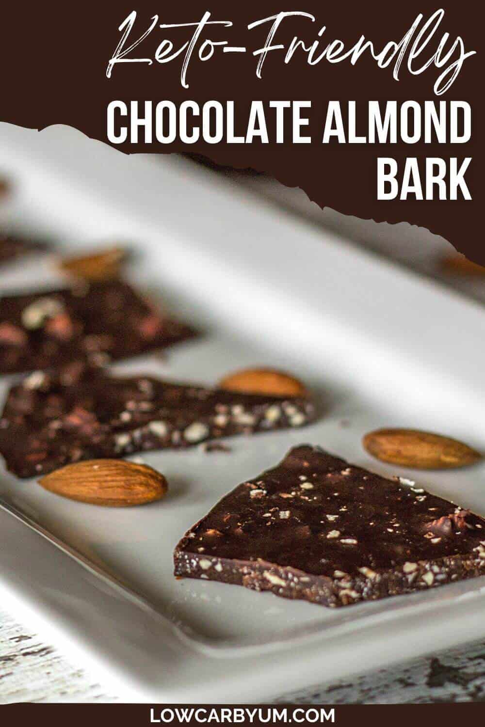 dark chocolate almond bark pinterest image.