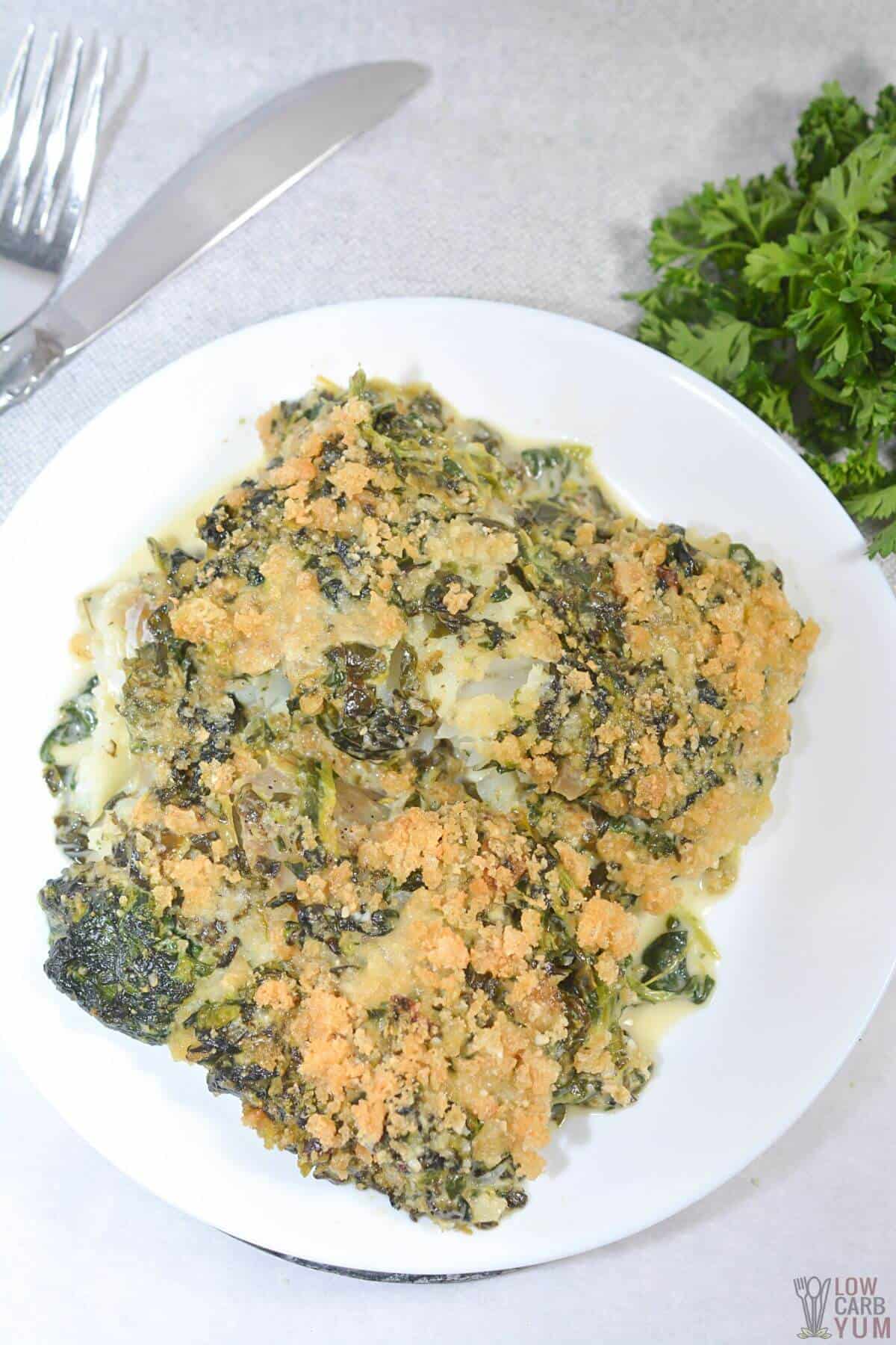 serving fish florentine casserole.