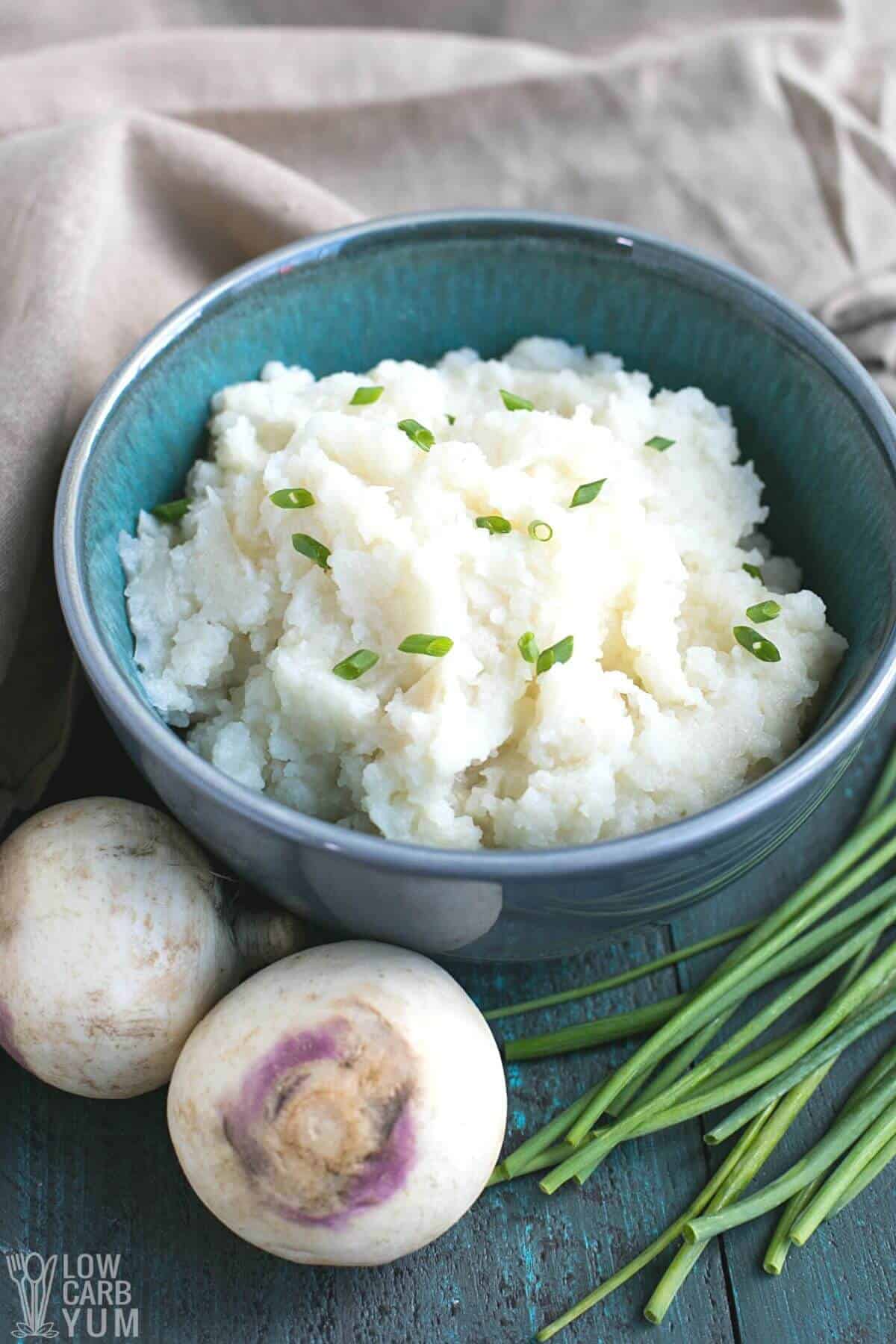 mashed turnips with chives and turnips.