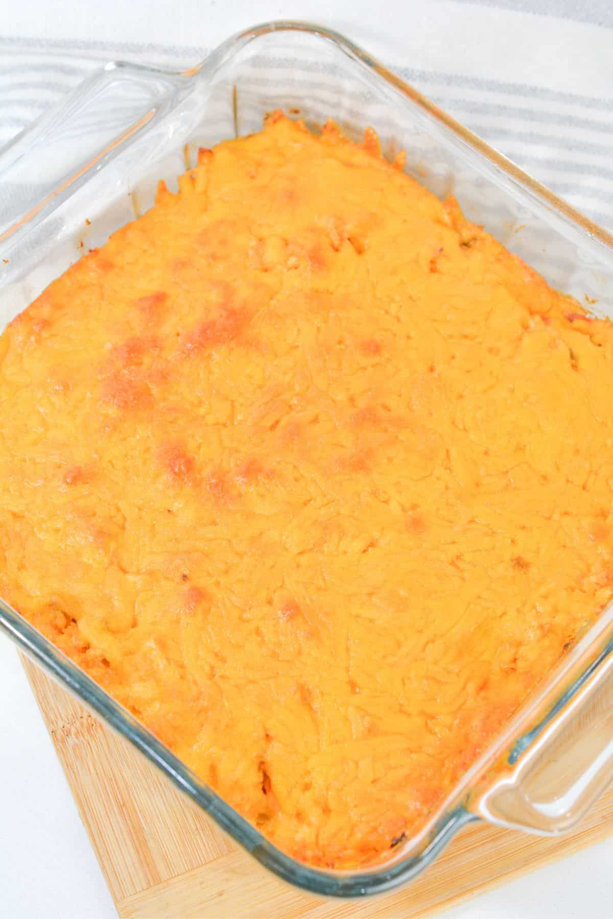 baked casserole with melted cheese