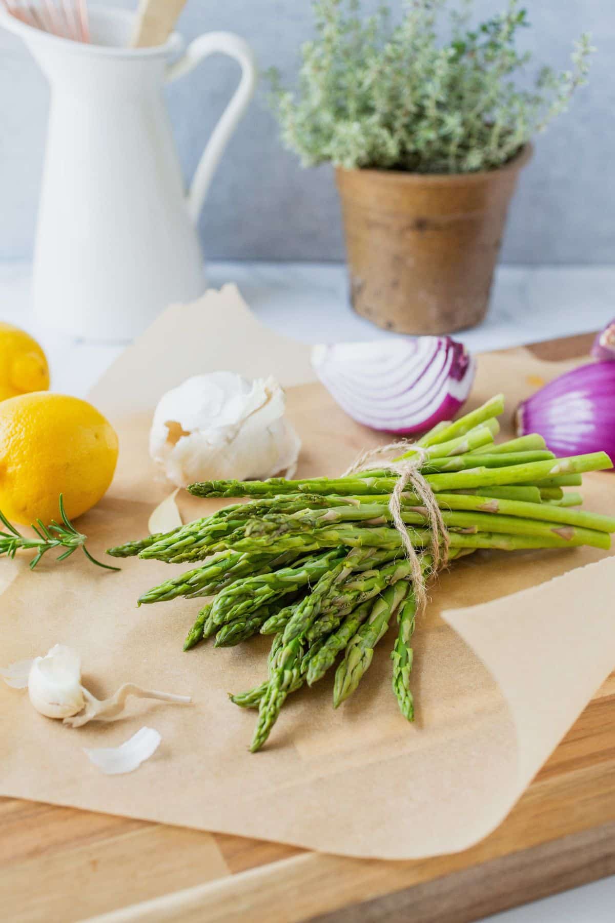 keto asparagus on a board