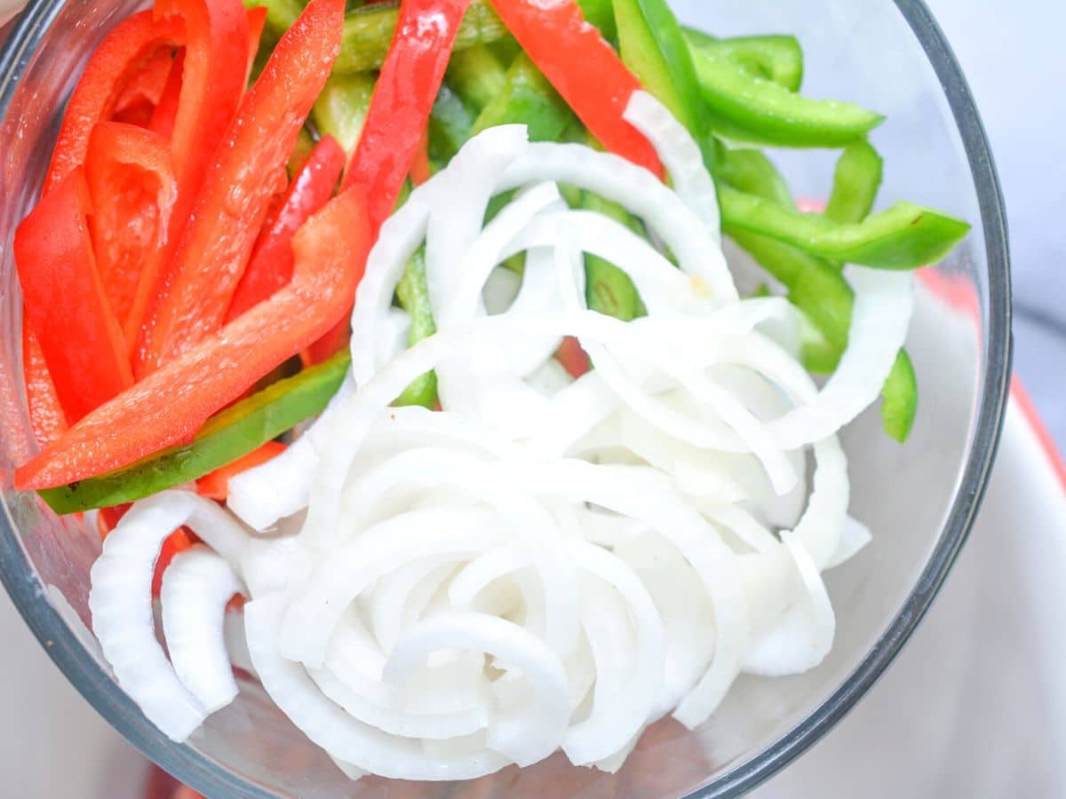 sliced veggies for oven fajitas