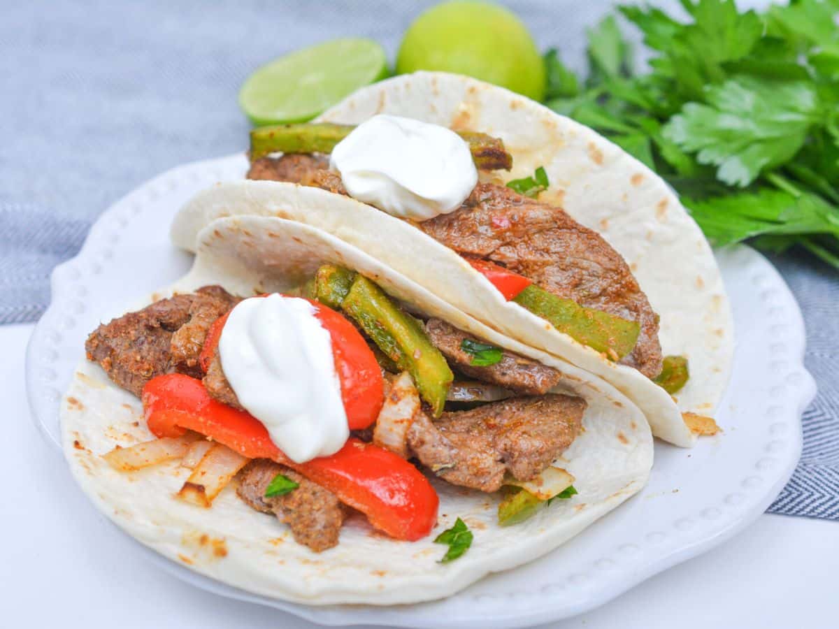 steak fajitas in tacos