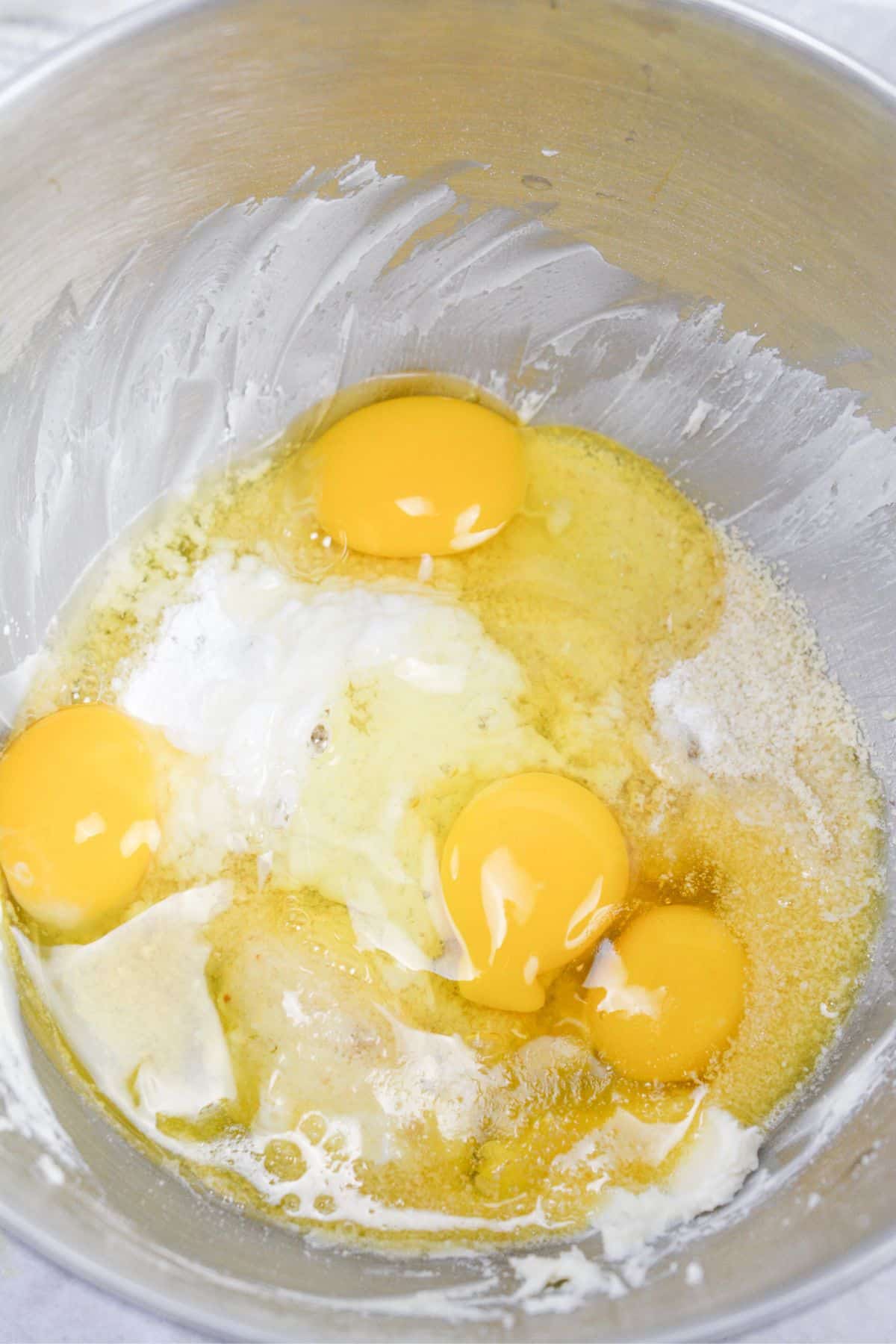 adding in cracked eggs