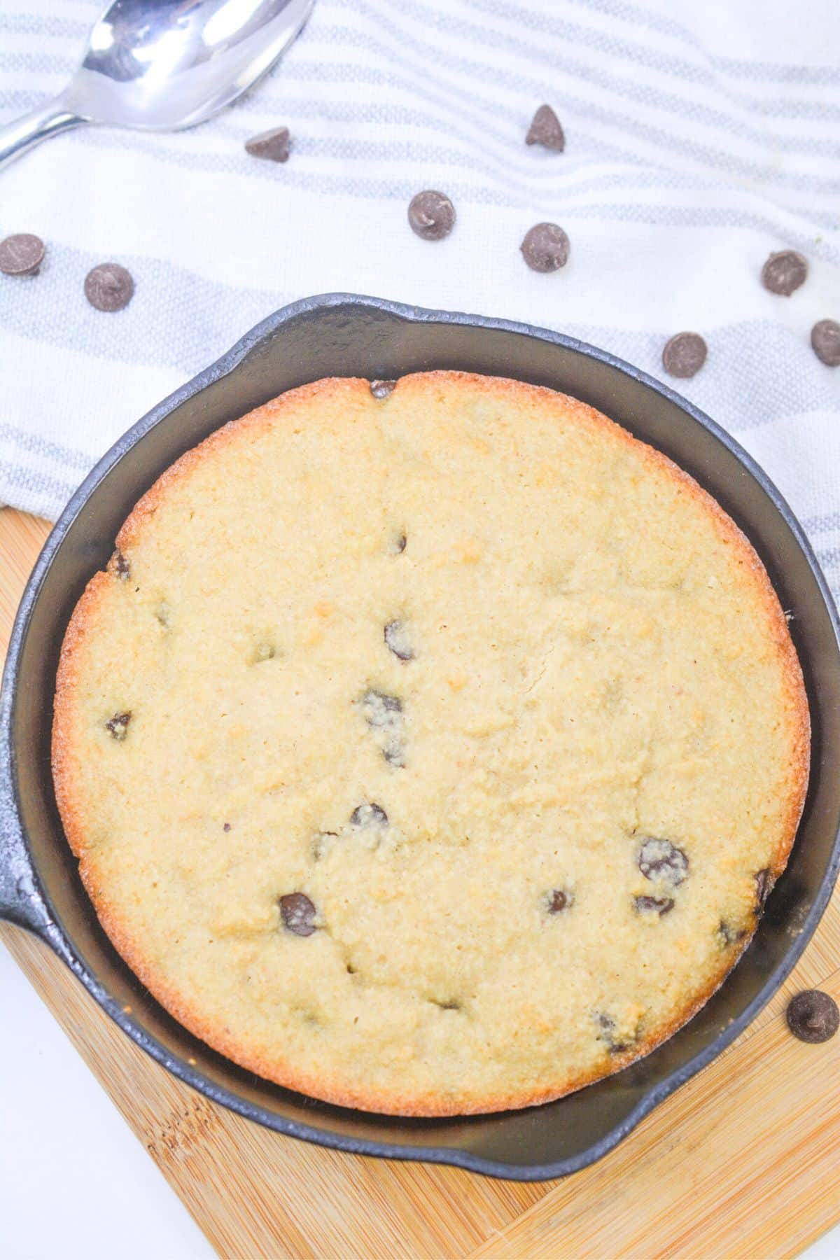 baked keto cookie in skillet