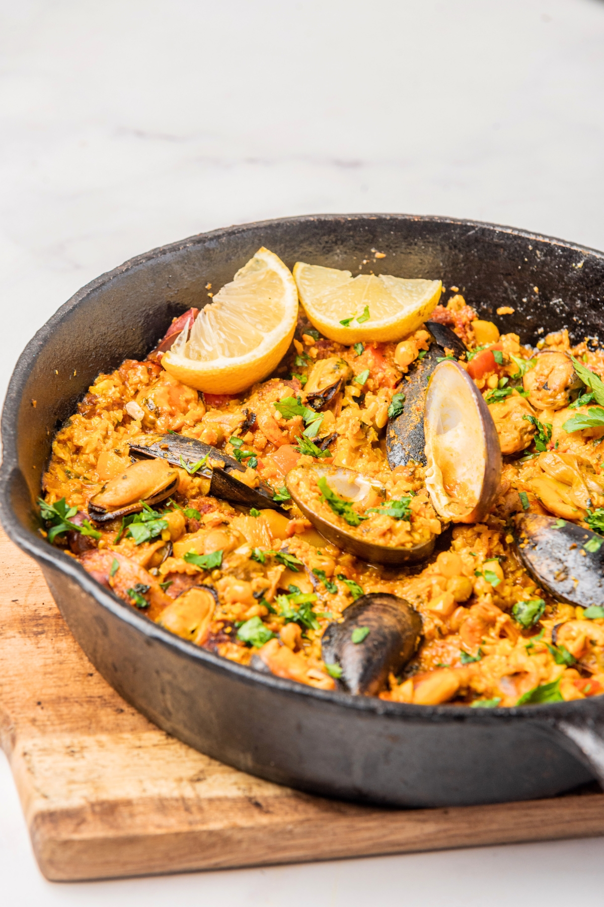 keto paella in cast iron