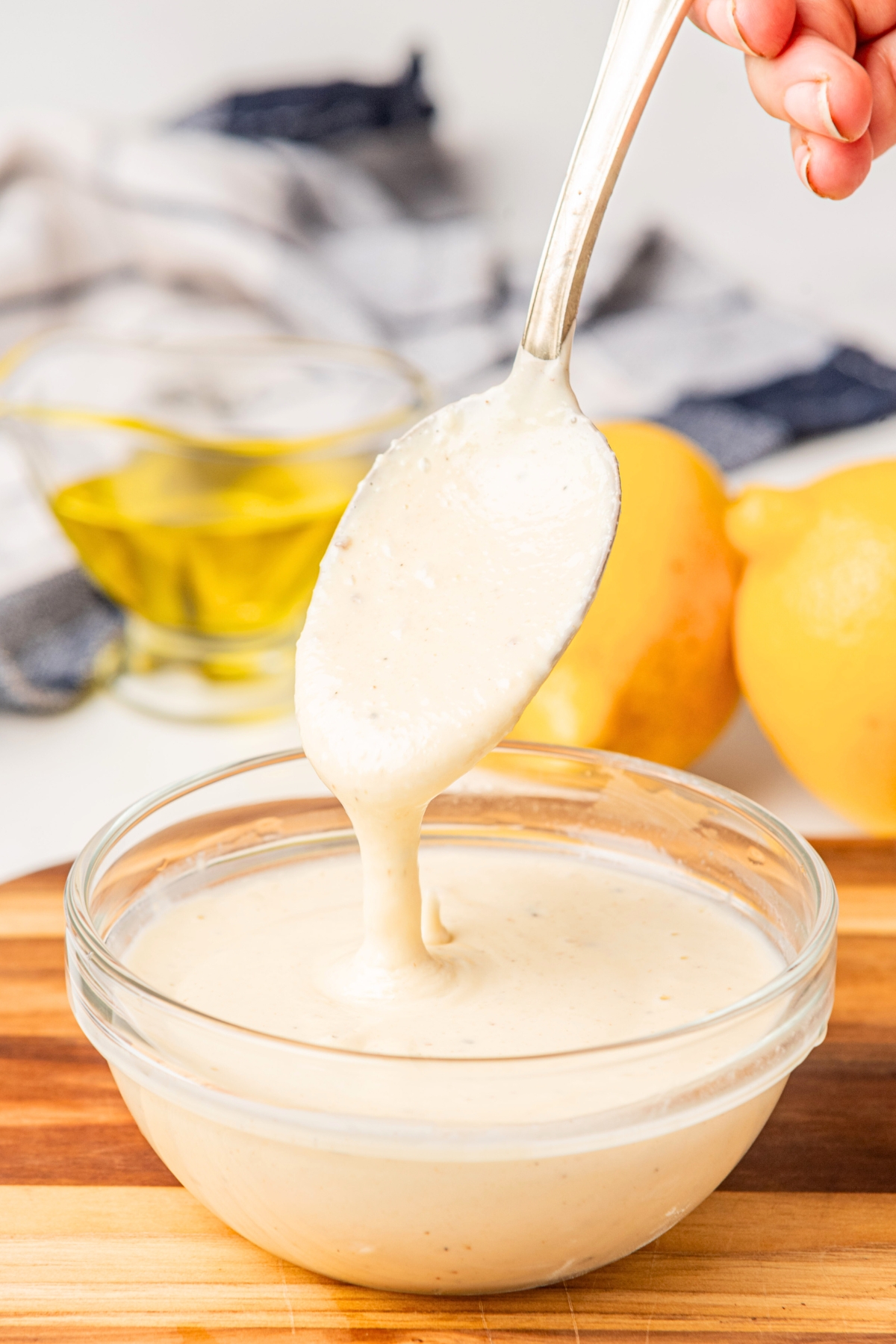 caesar salad dressing in a glass bowl