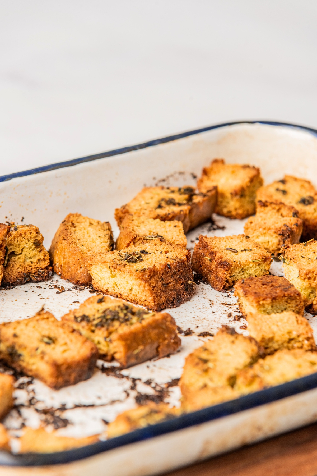 baked croutons in a pan