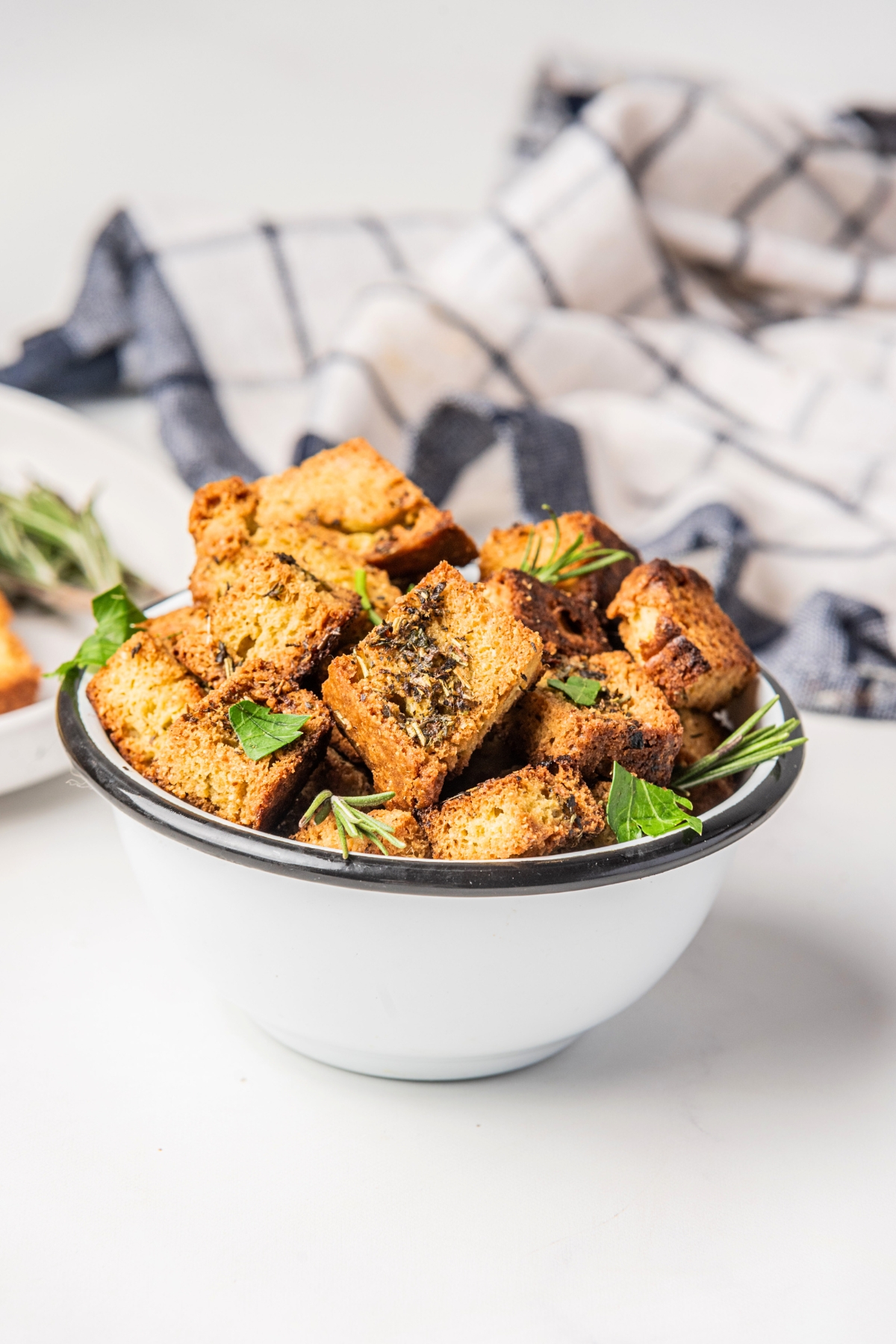 crispy baked croutons in a bowl