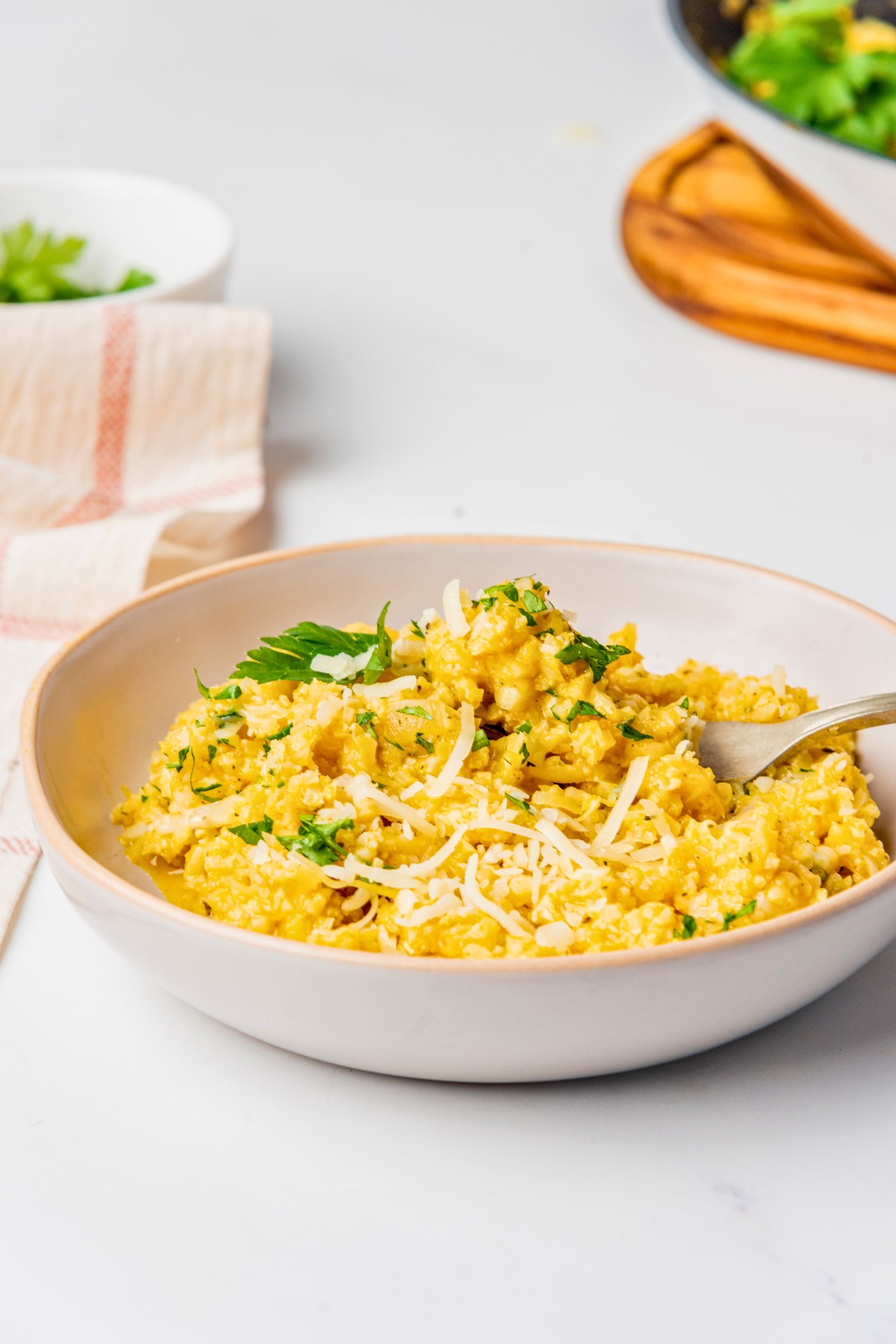 a serving of low carb cauliflower rice pumpkin risotto 