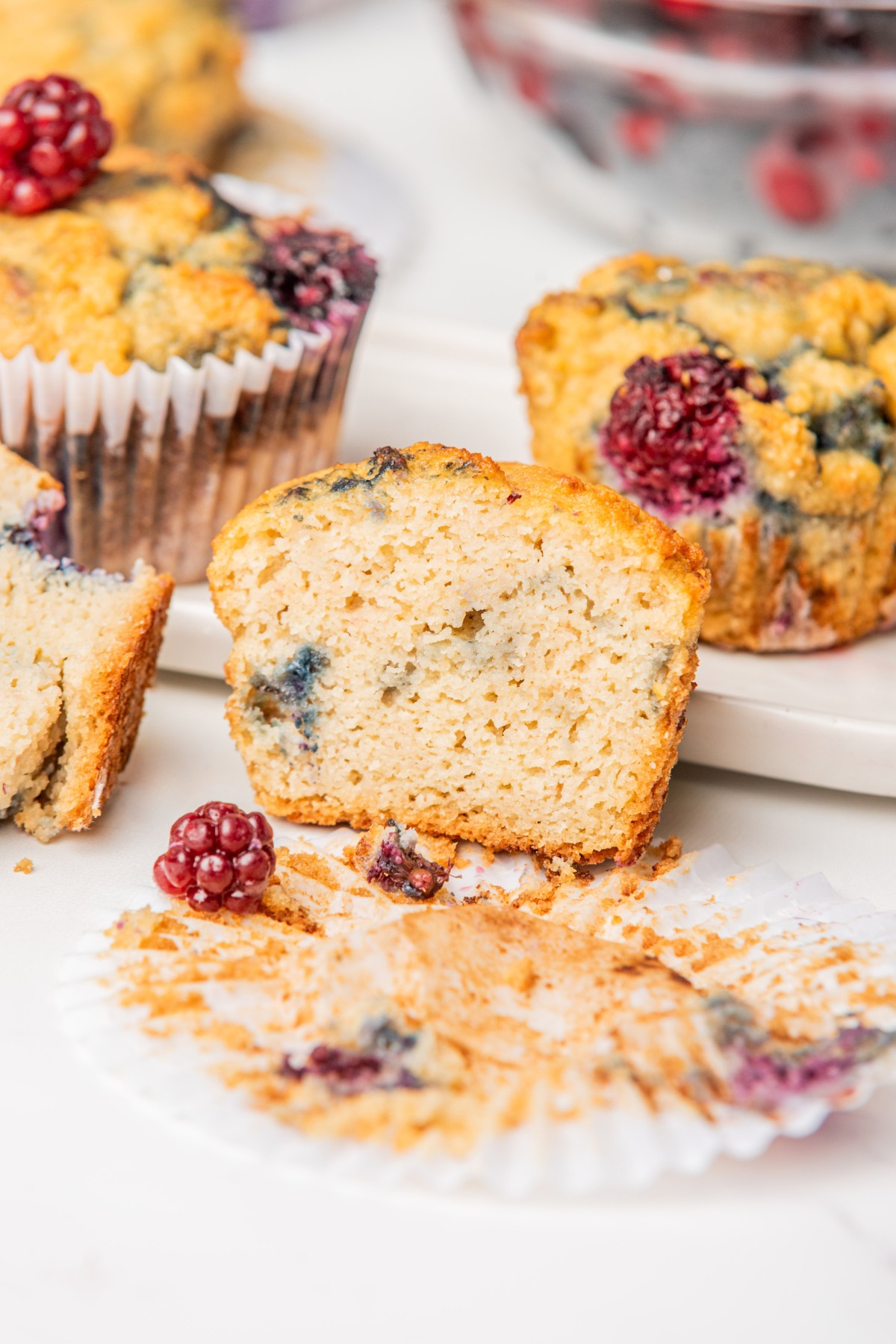 homemade blackberry muffin cut in half