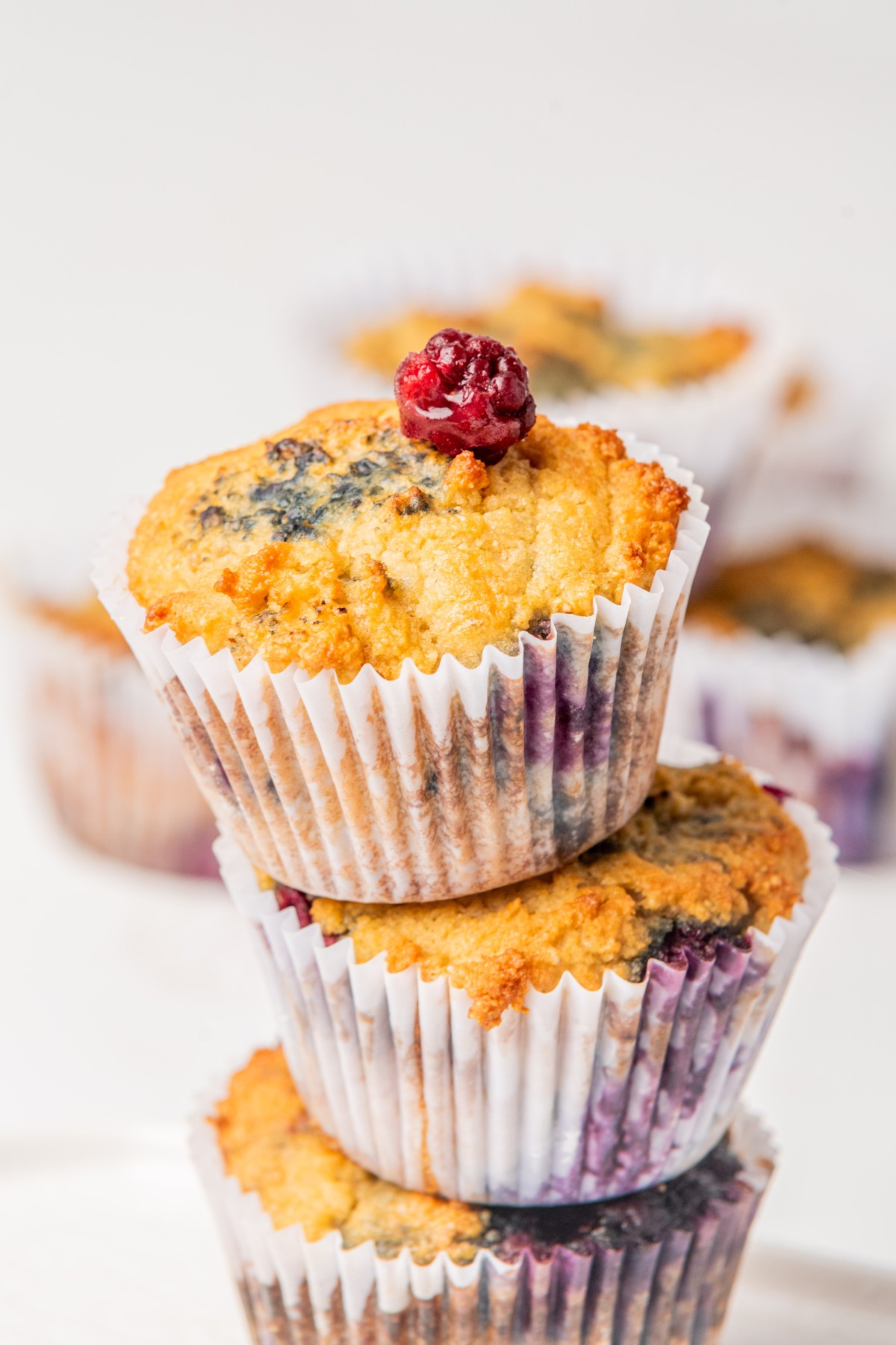 stacked blackberry muffins