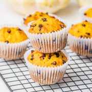 stacked pumpkin chocolate chip muffins