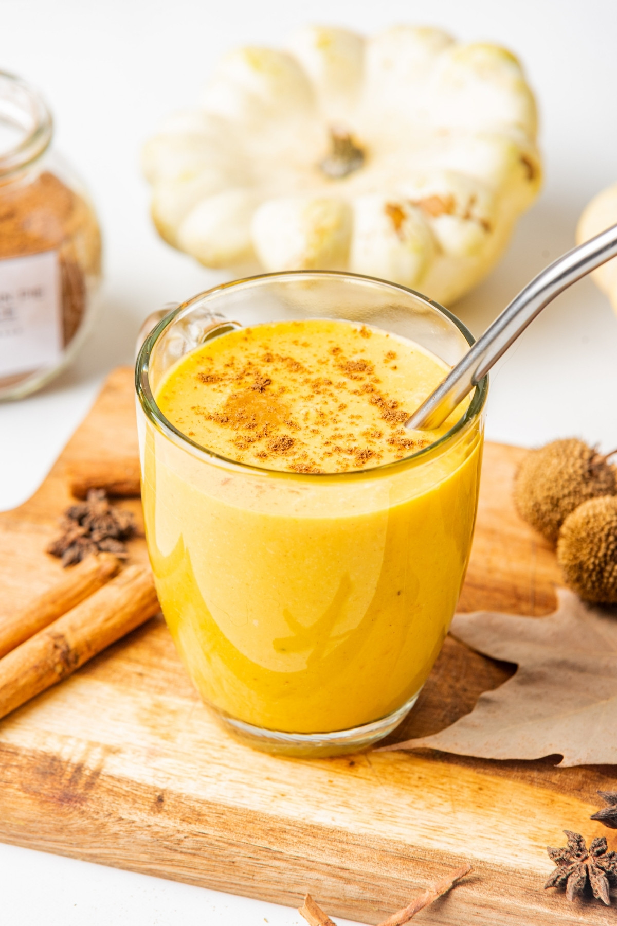 sugar free pumpkin smoothie in a glass. 