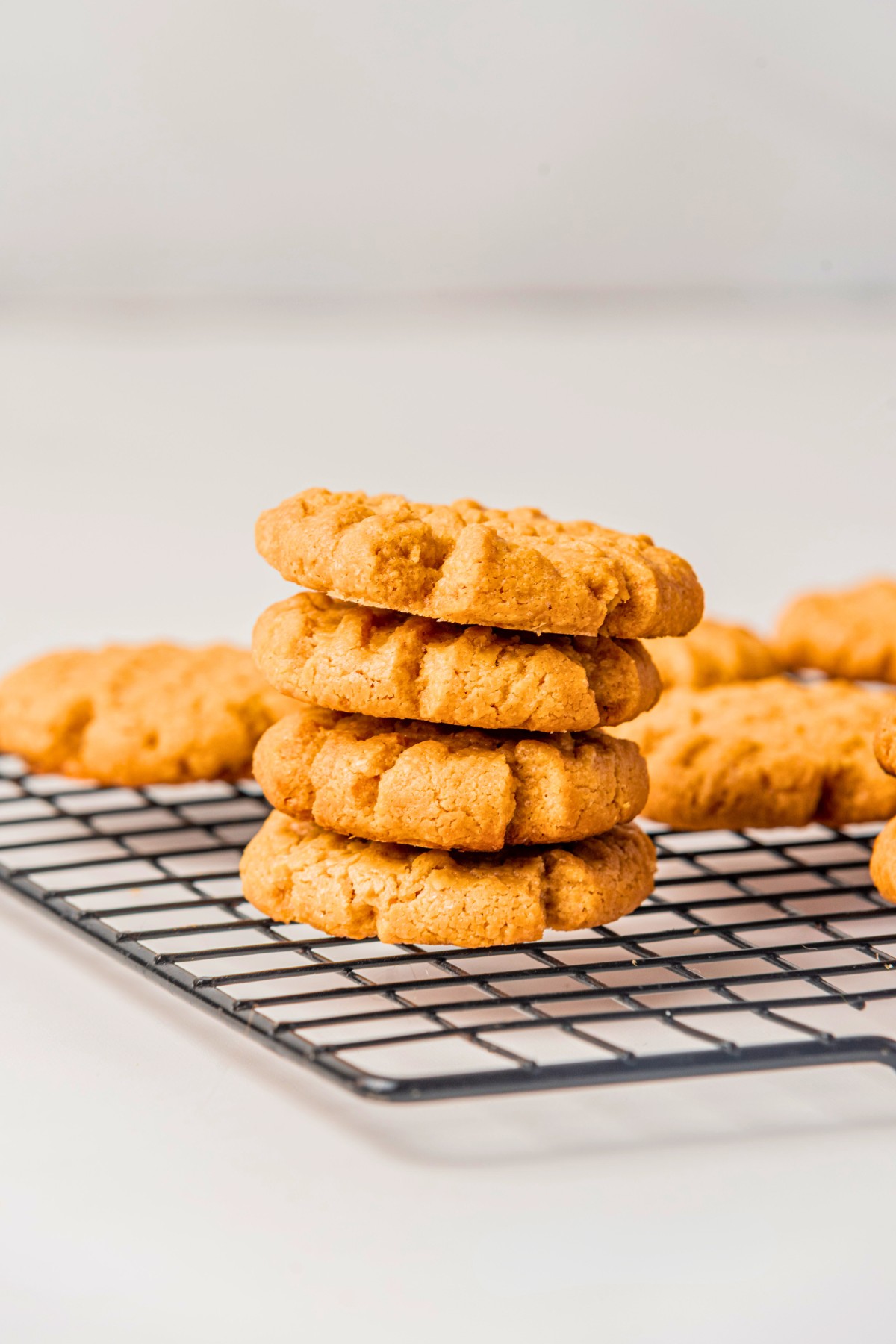 stacked shot of keto-friendly peanut butter cookies. 