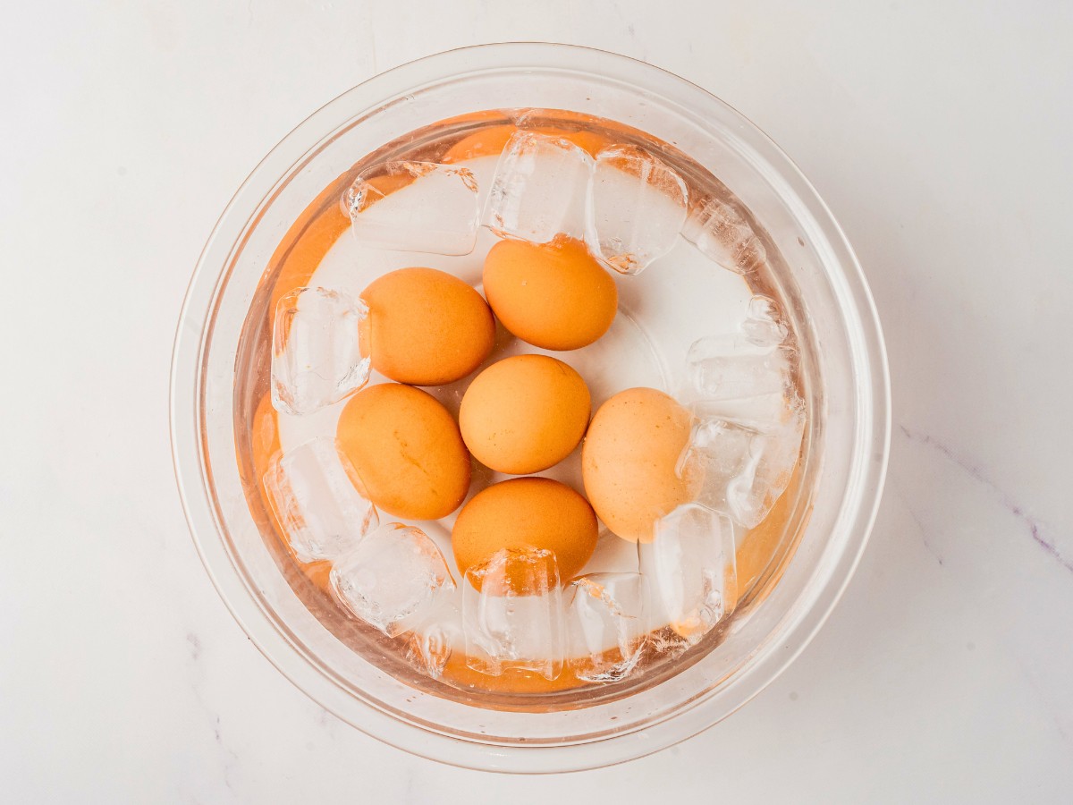 boiling eggs in an ice bath. 