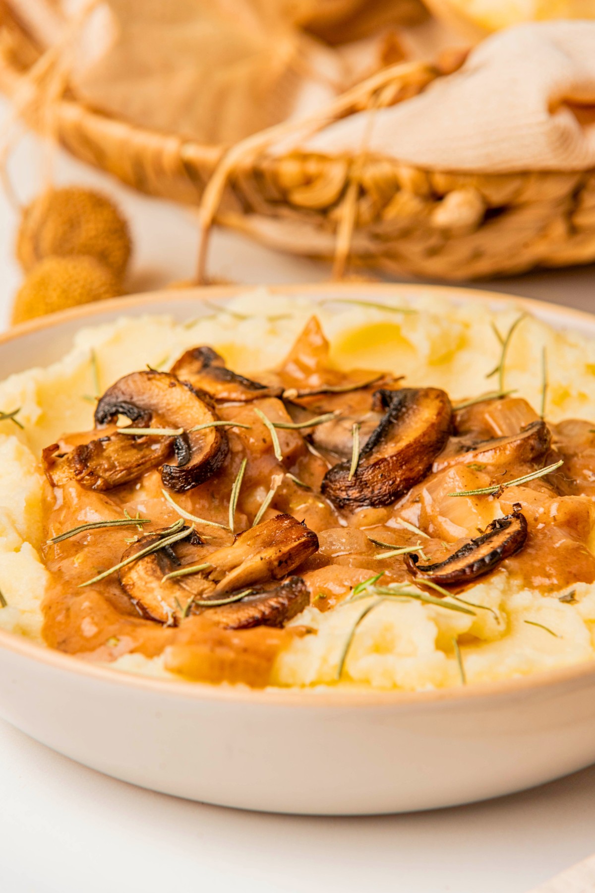 vegan mushroom gravy over mashed cauliflower