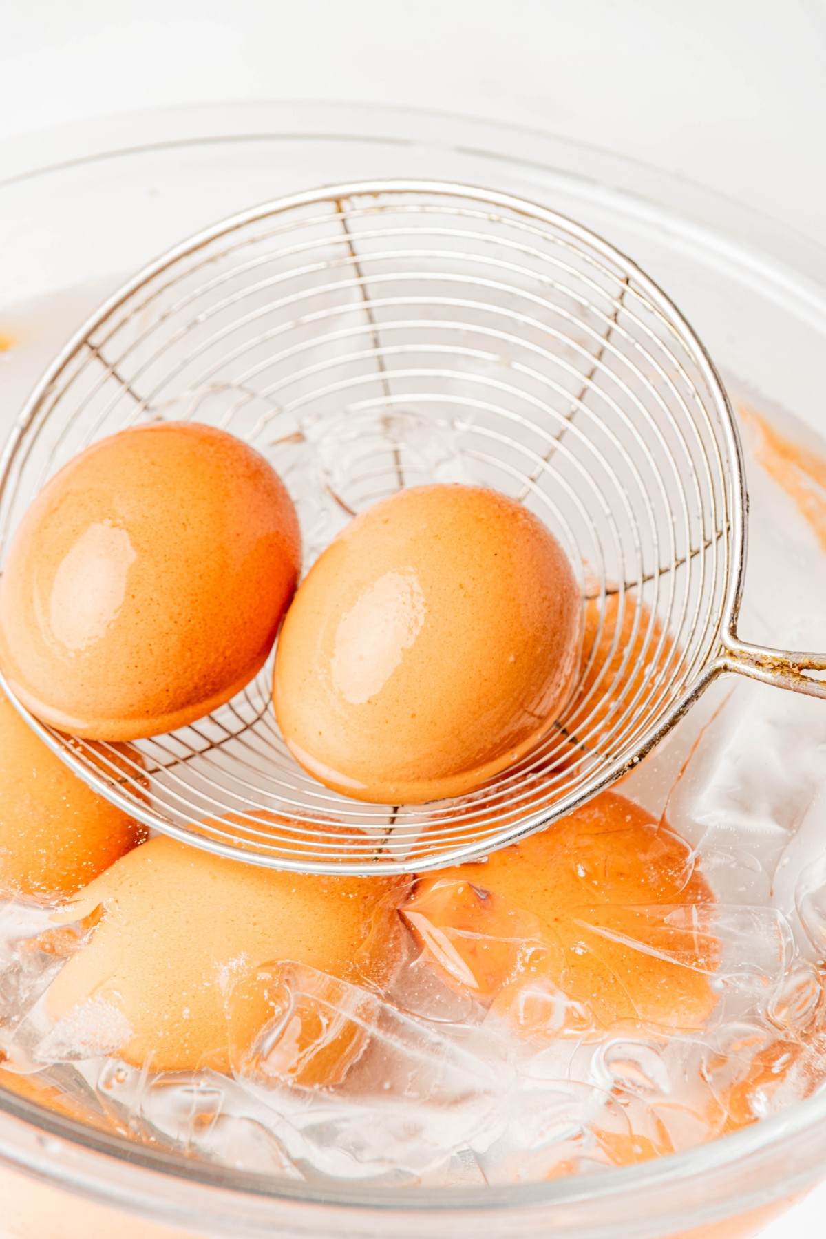 cool eggs down in an ice bath 