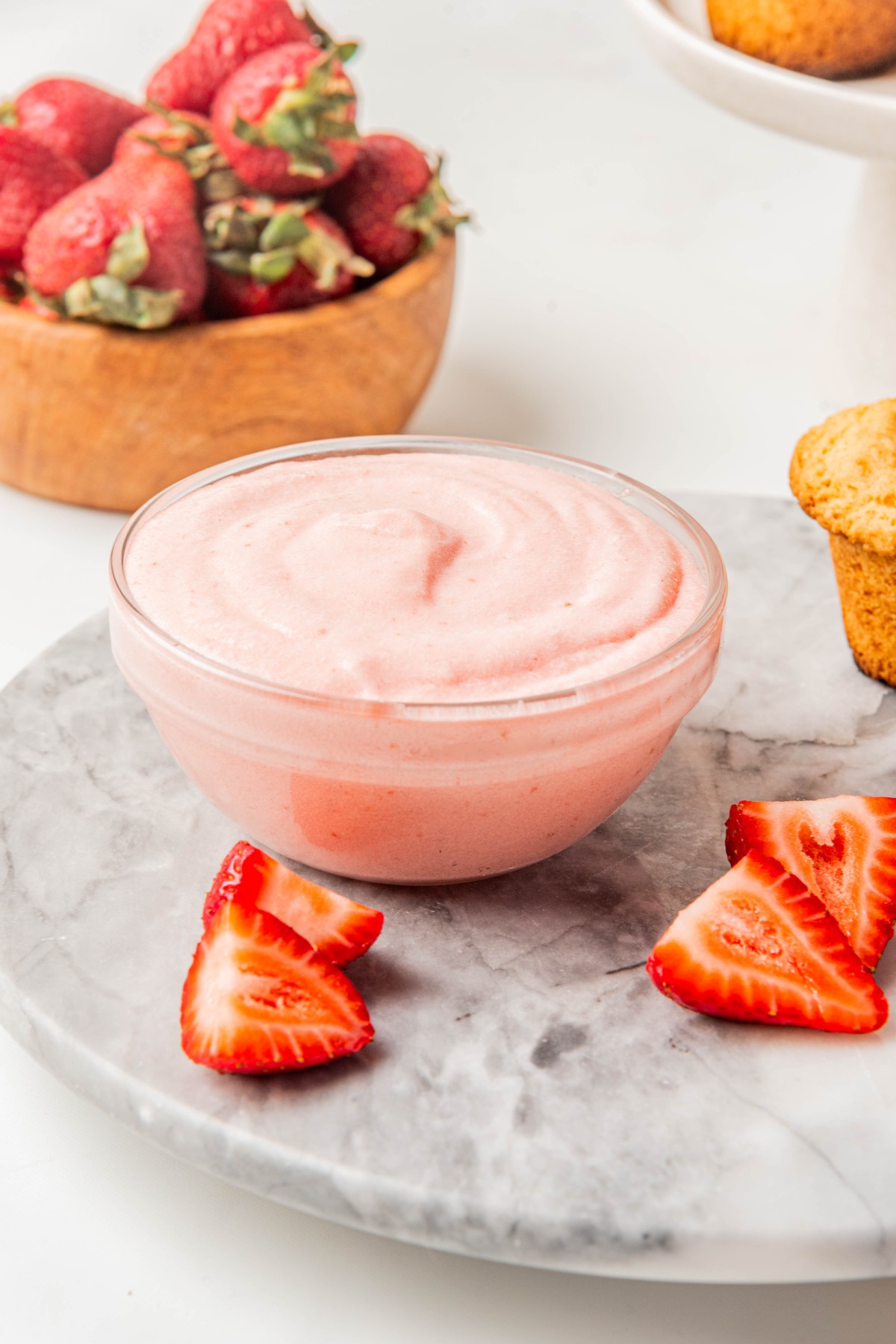 strawberry cream cheese frosting in a bowl