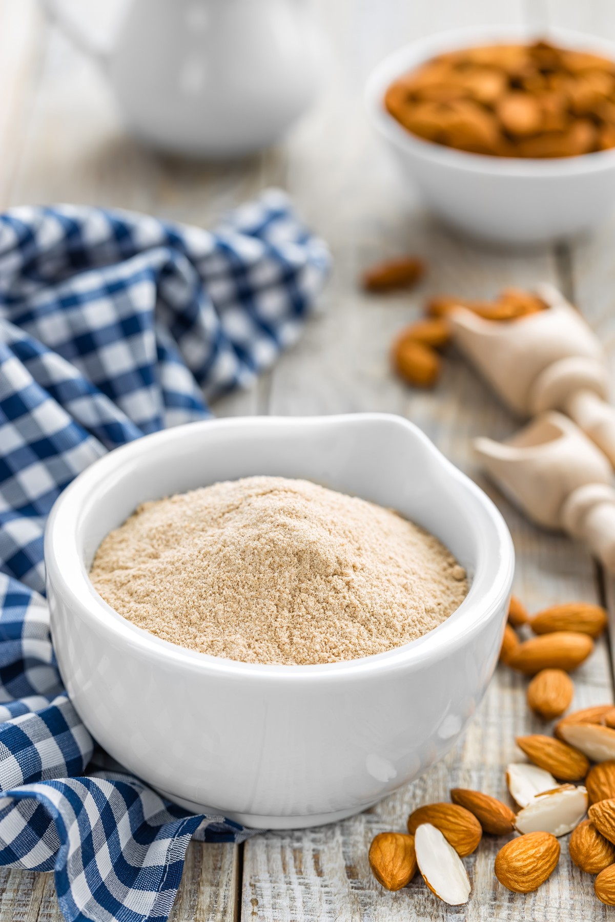 blanched almond flour in a white bowl 