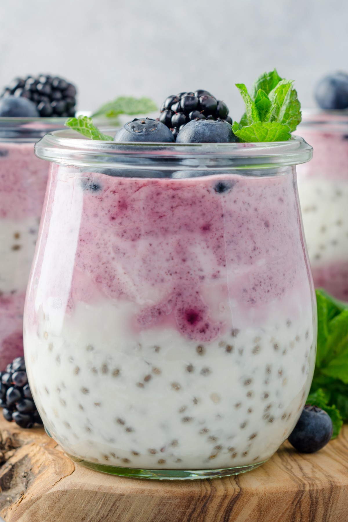 chia pudding with yogurt and blueberries