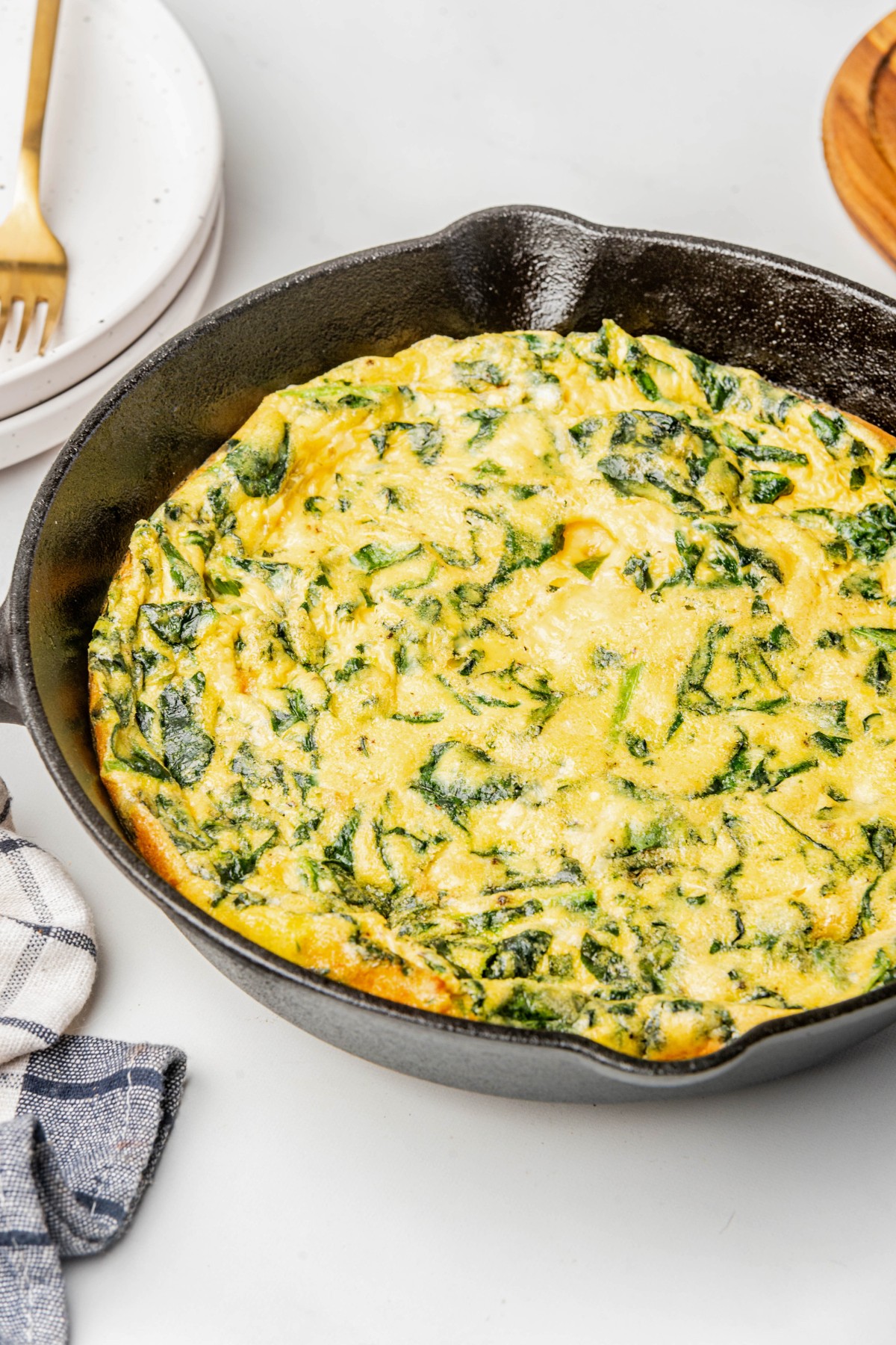chopped spinach and cheese egg frittata.