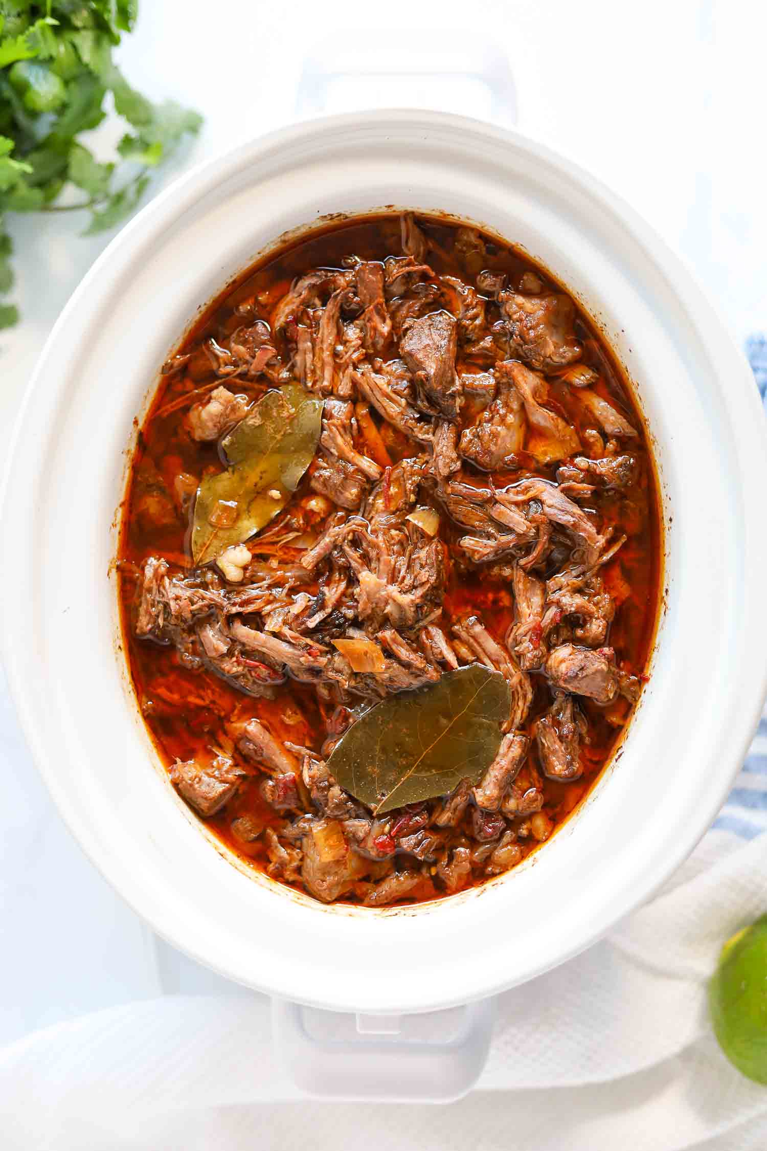 cooked mexican shredded beef in slow cooker