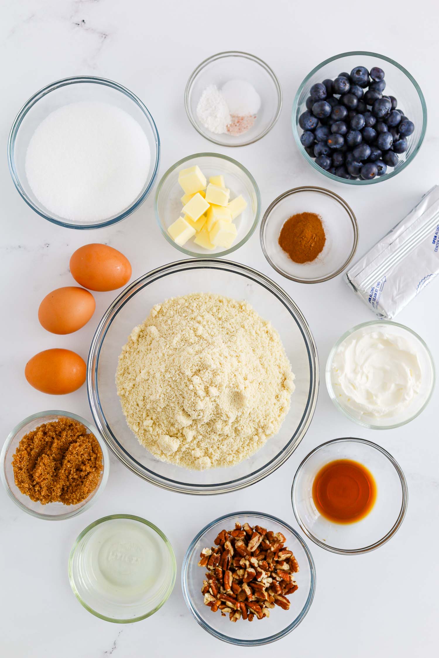 Ingredients needed to make blueberry coffee cake