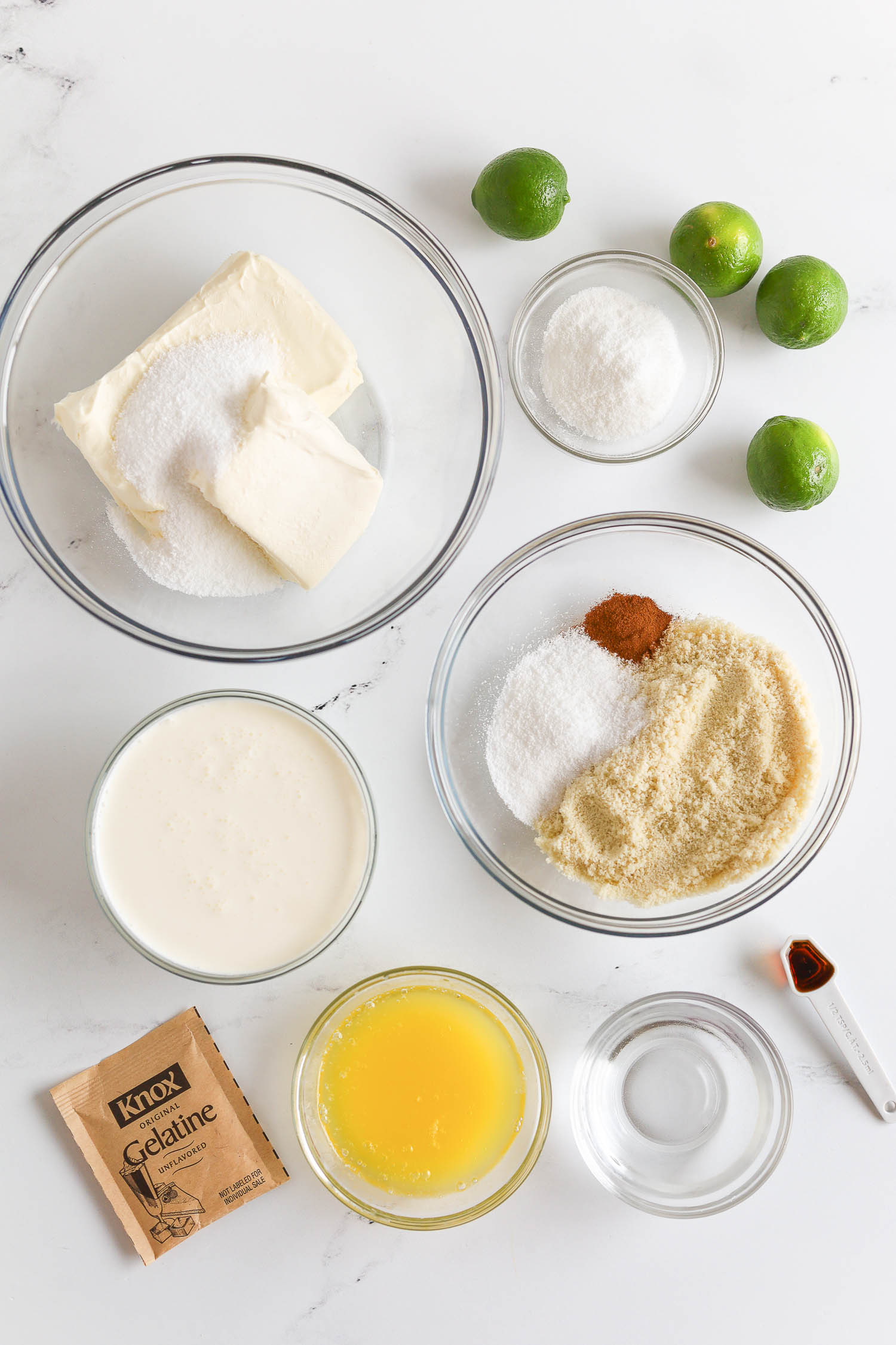 ingredients needed to make key lime cheesecake jars