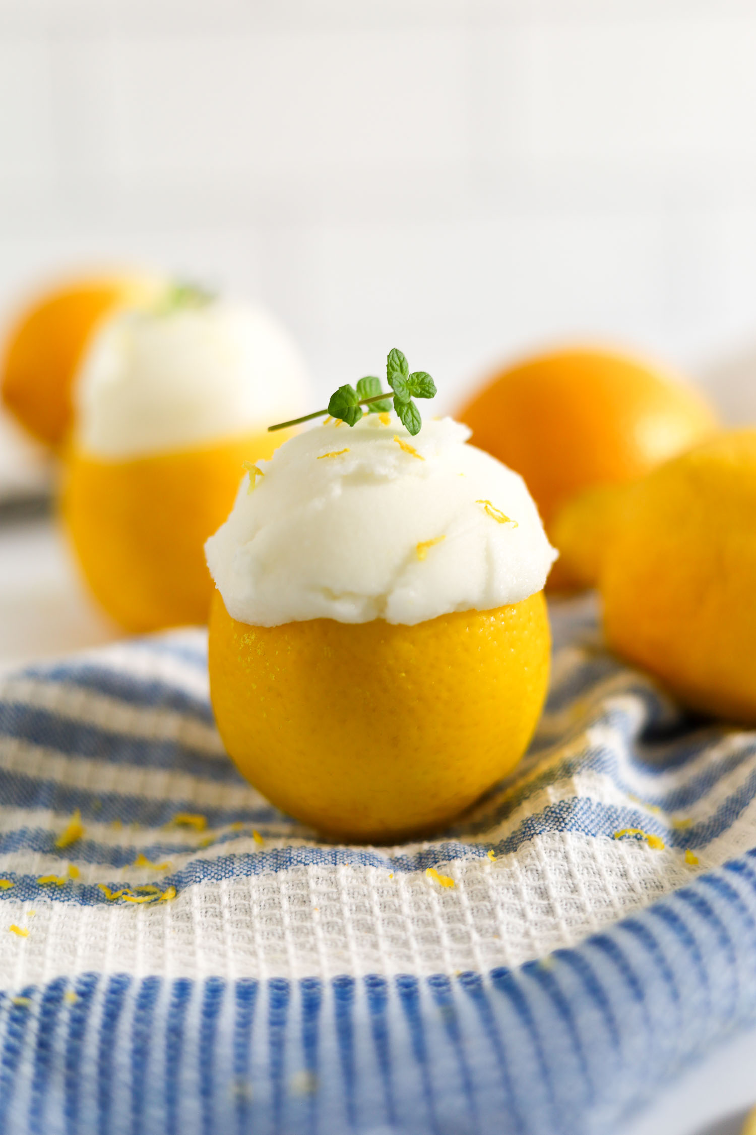 sugar free lemon sorbet inside of a lemon 