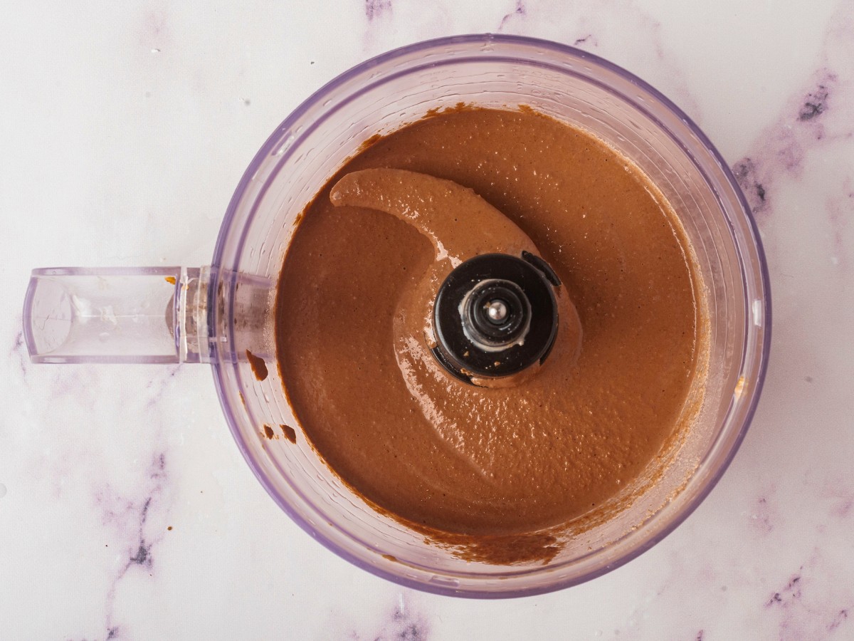 blended chocolate hazelnut spread in food processor 