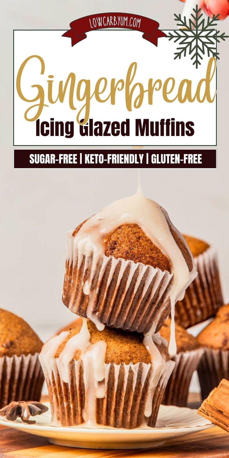 stack of gingerbread muffins with dripping icing