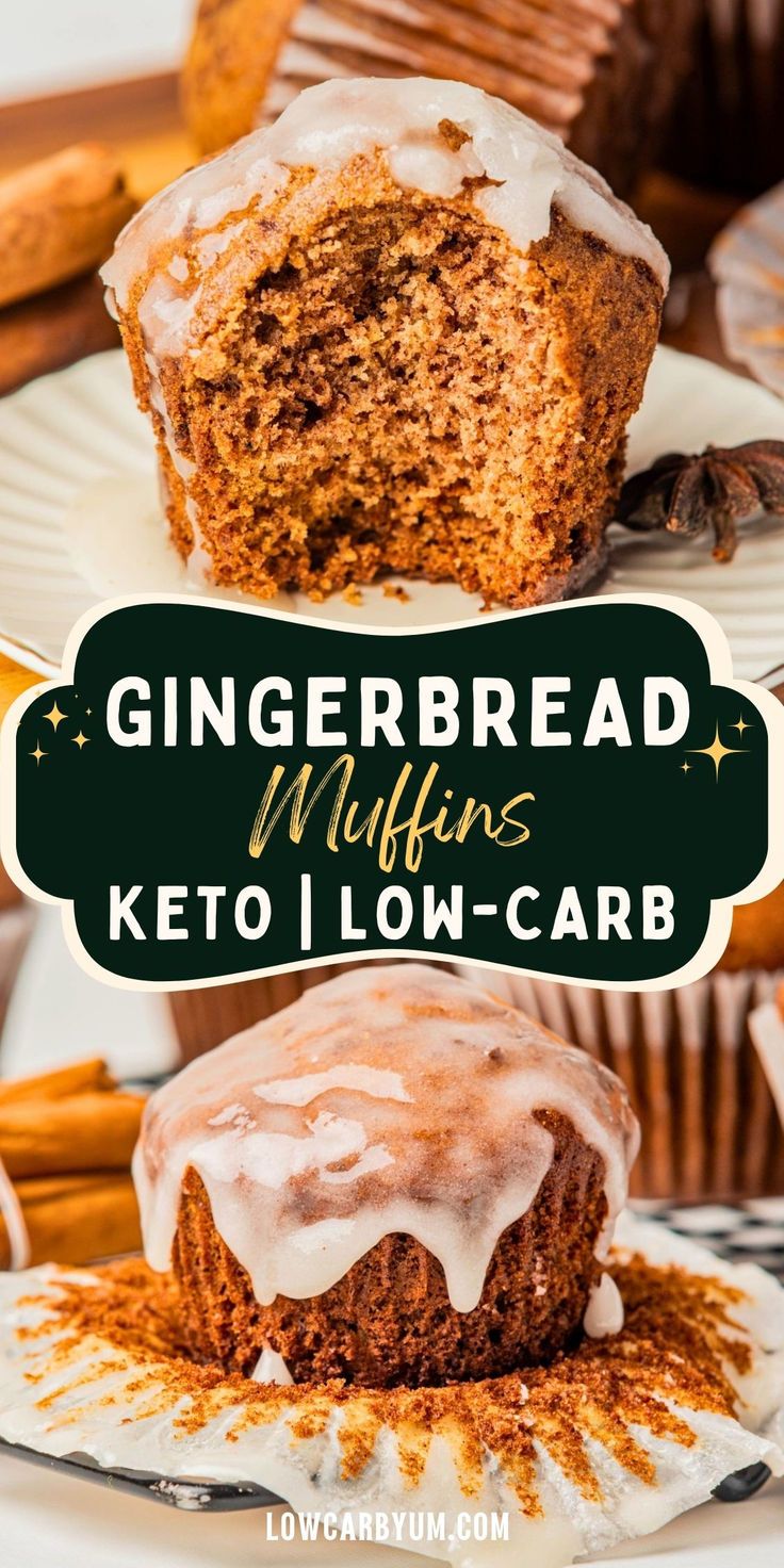 low carb gingerbread muffin with icing