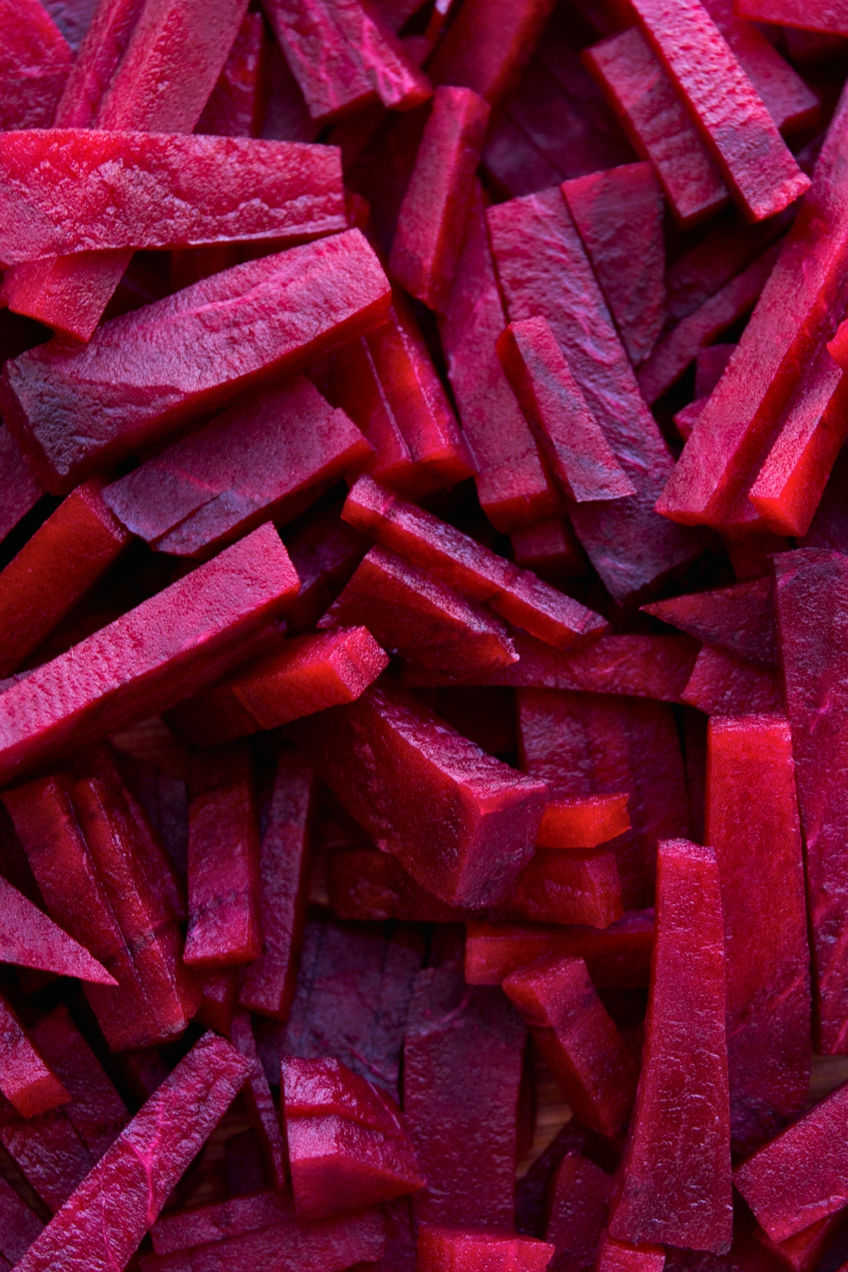 chopped up beets into matchsticks 