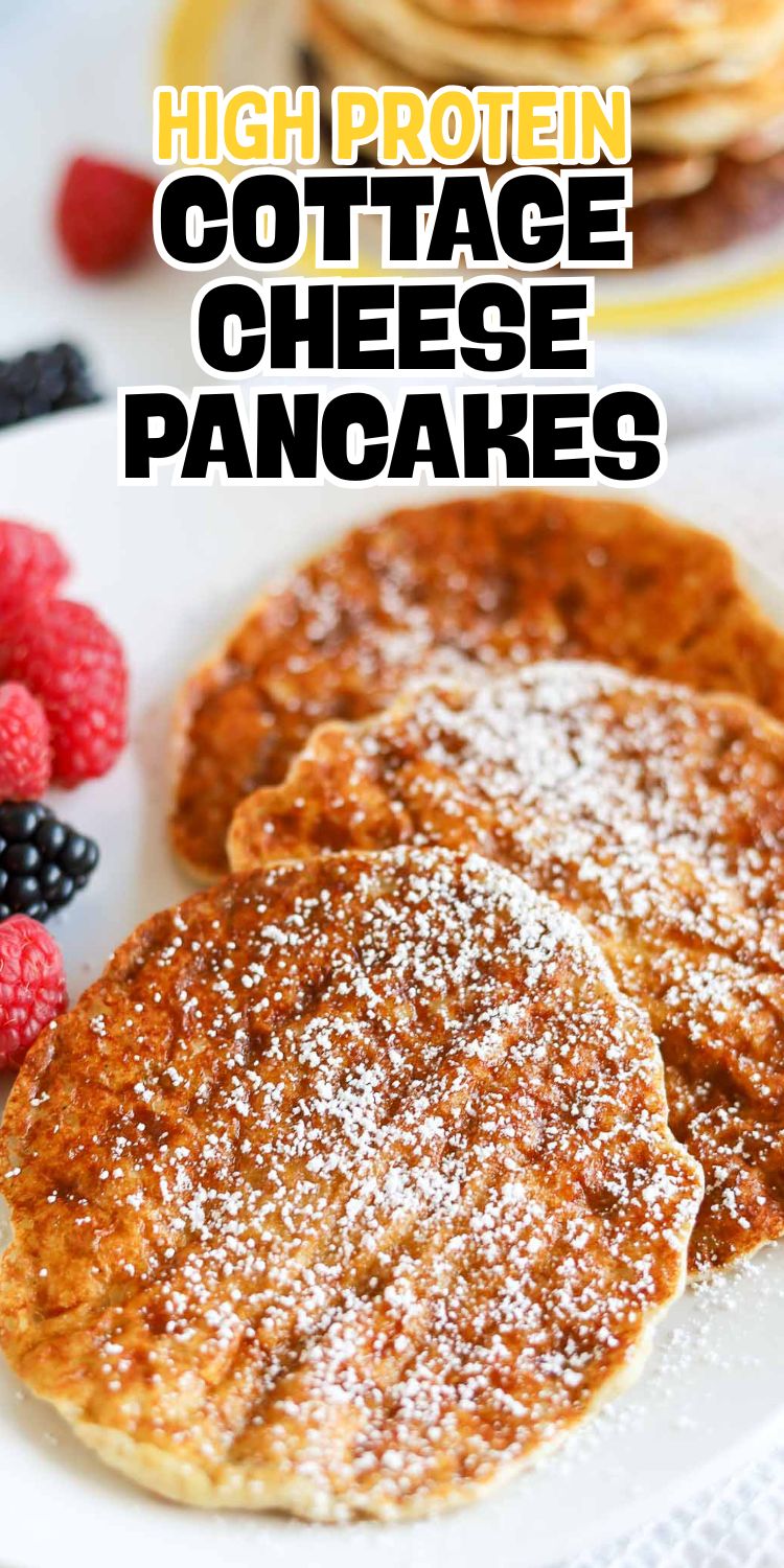 Low carb pancakes topped with blueberries and a drizzle of sugar-free syrup