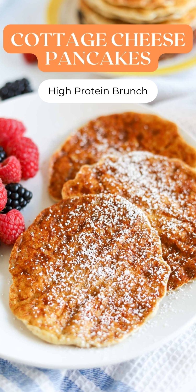 Bright, airy image of high-protein pancakes with minimal background