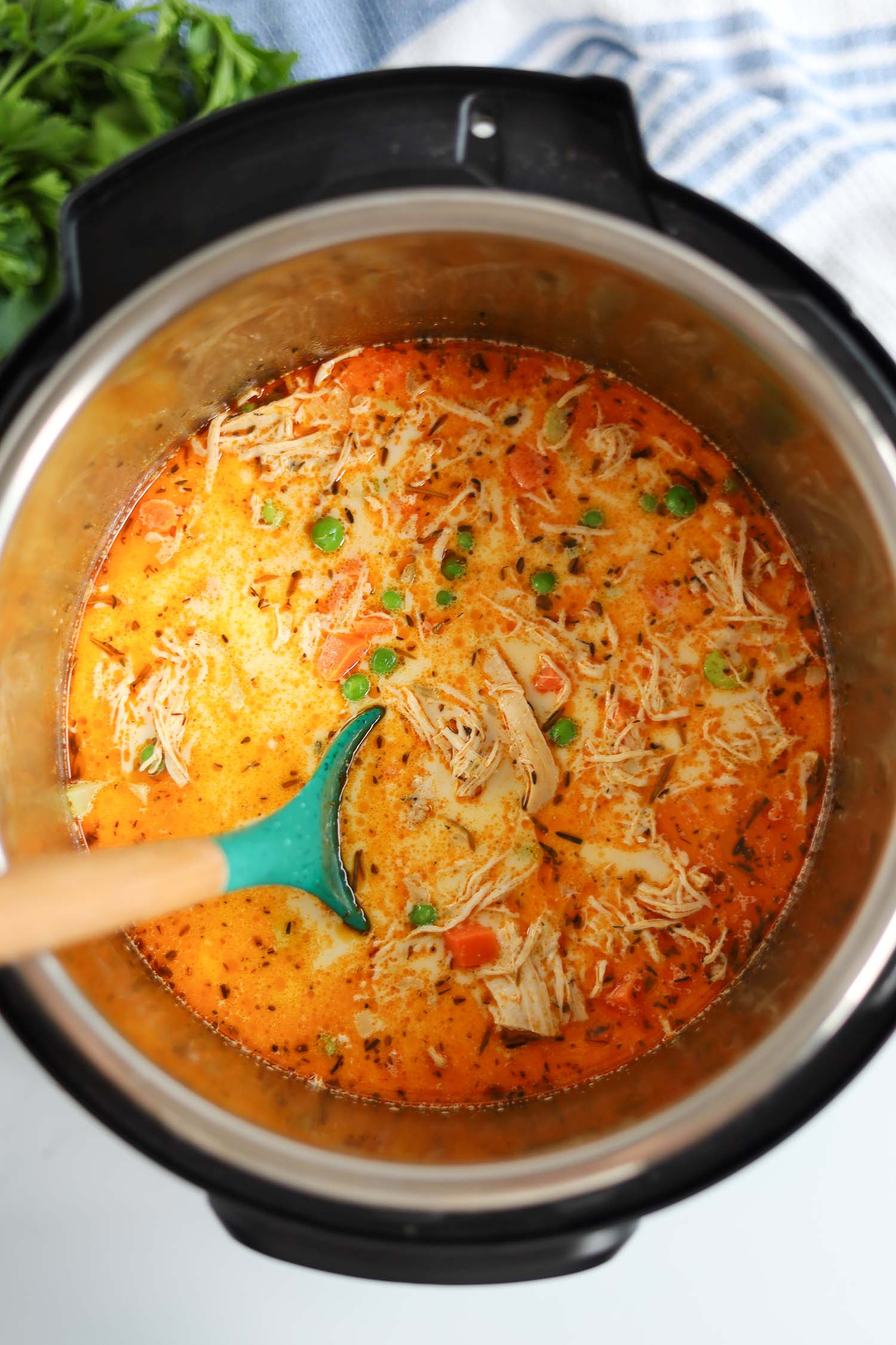 adding heavy cream and frozen veggies to soup
