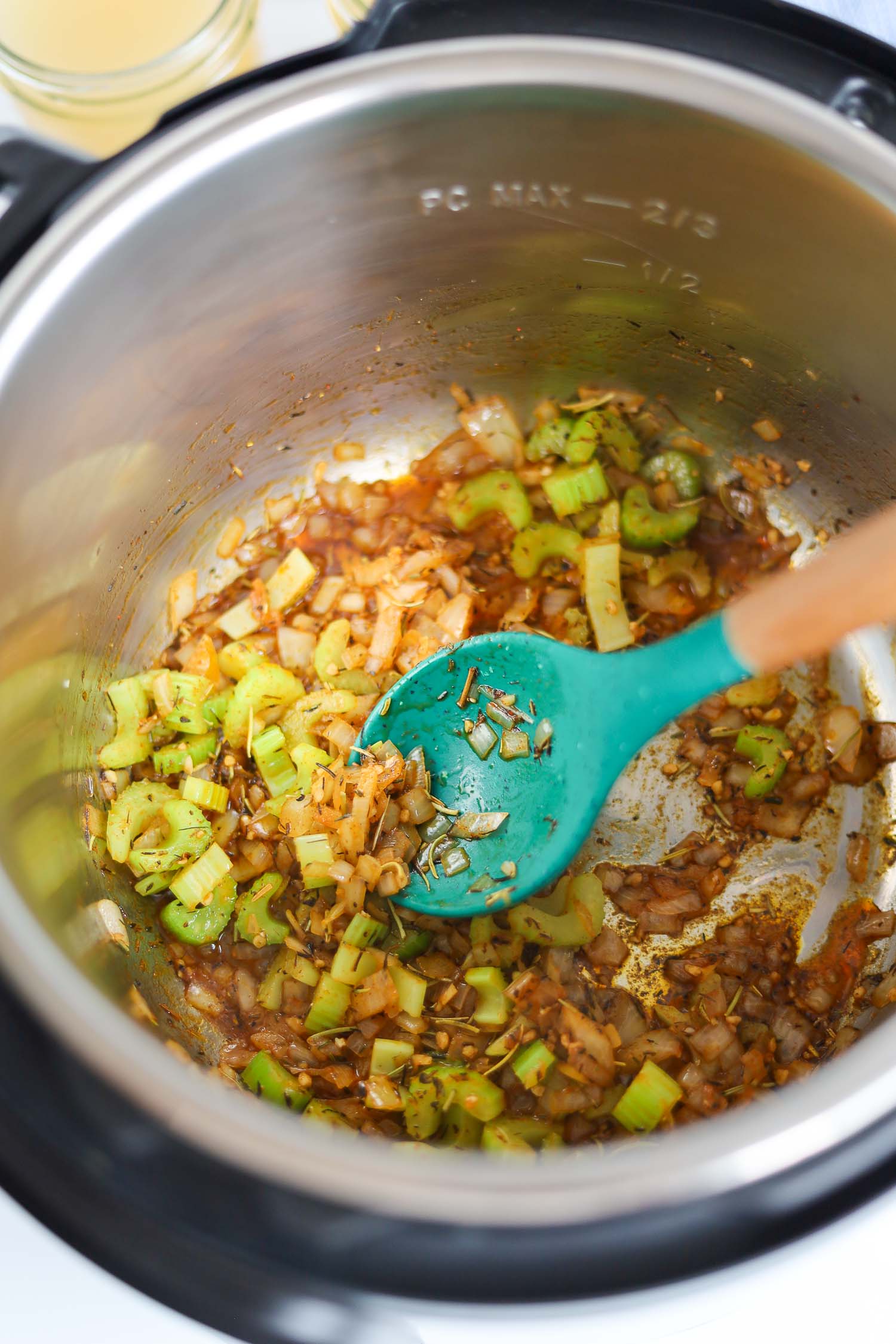 saute onion, garlic and celery in the instant pot