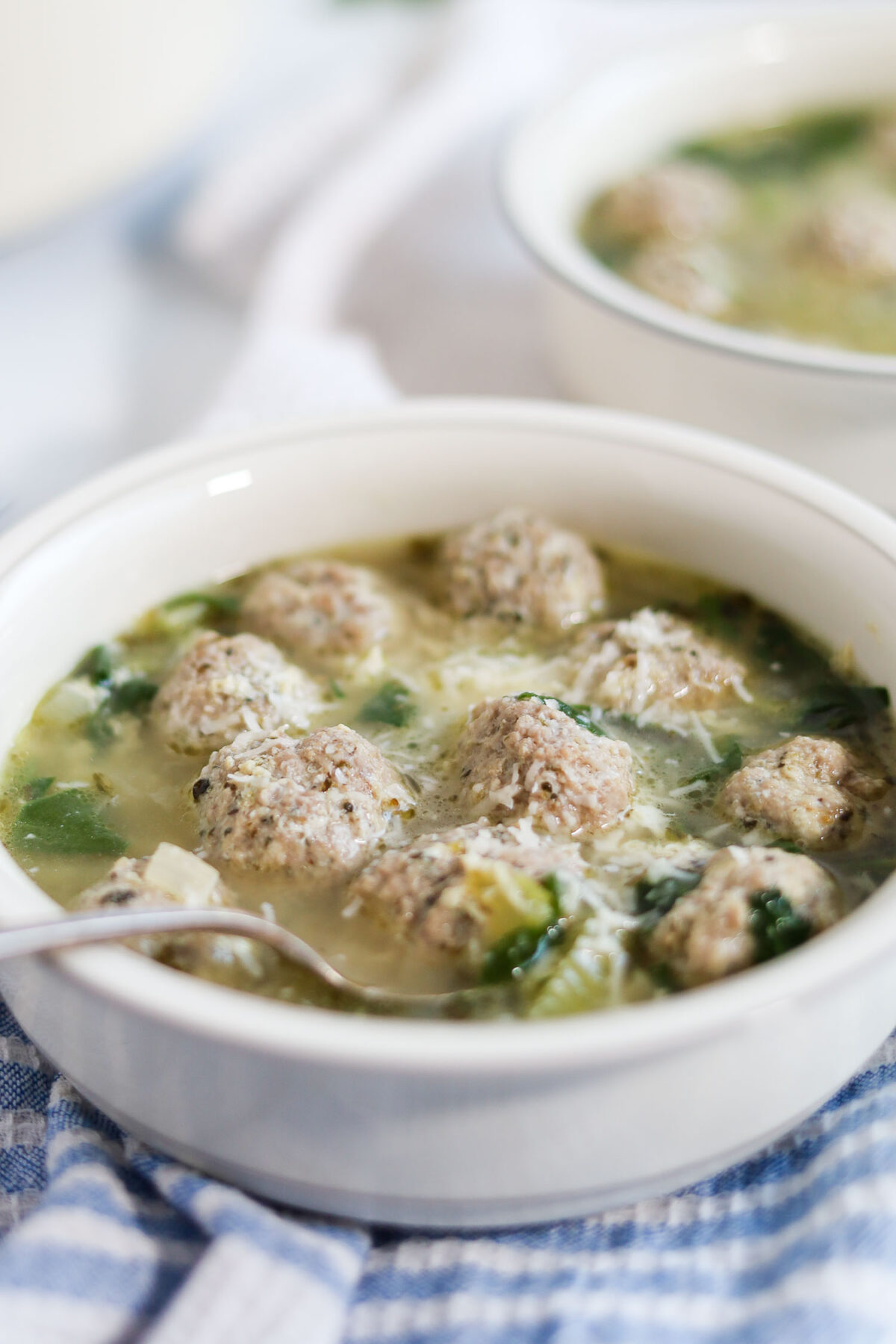 low carb wedding soup with mini meatballs and parmesan cheese
